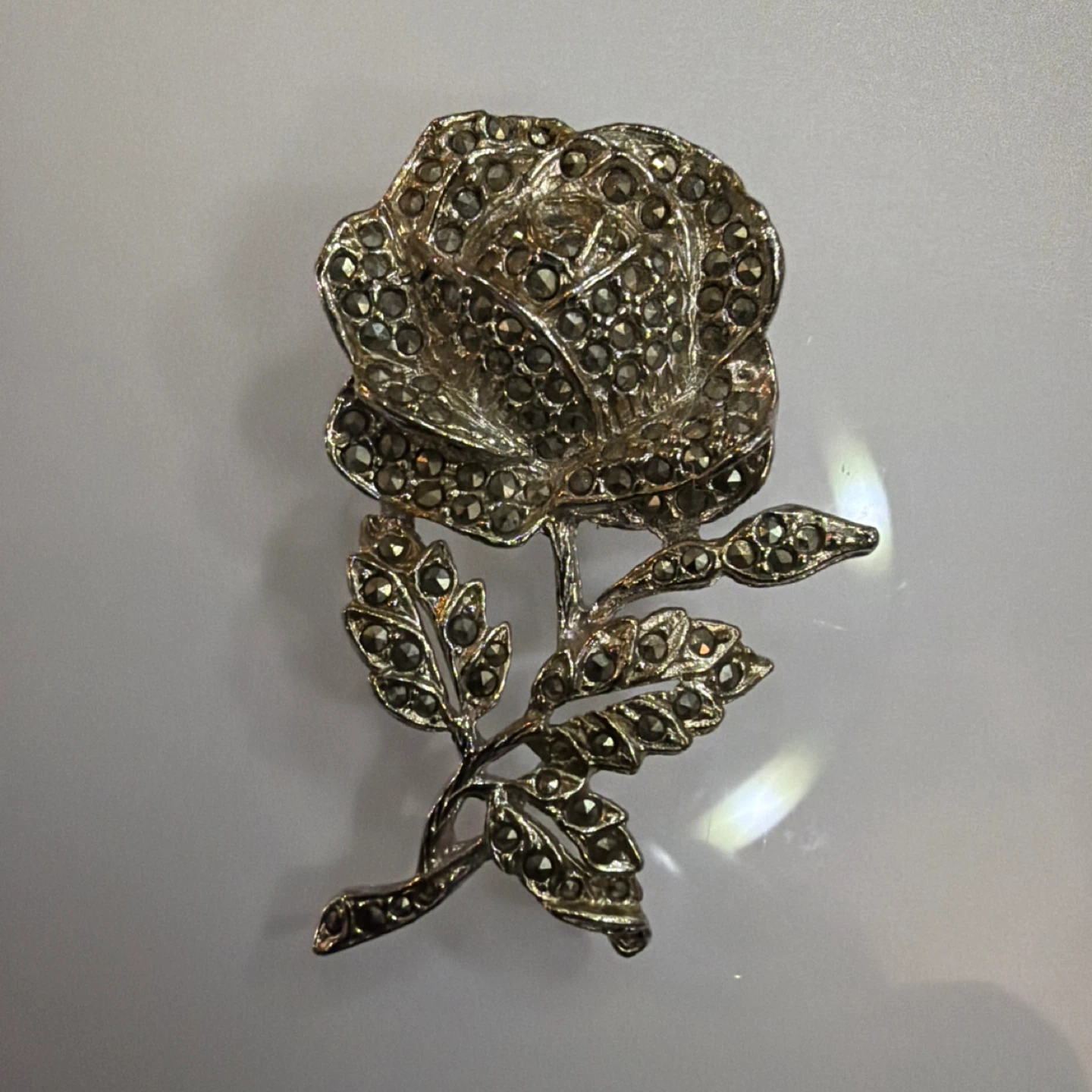 Vintage Rose Brooch with Marcasite Accents