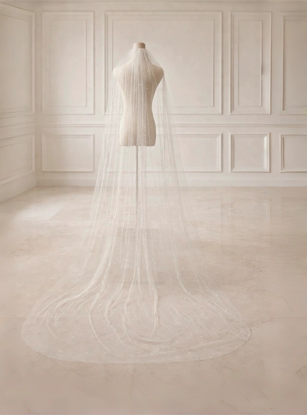 Pearl embellish Cathedral Veil