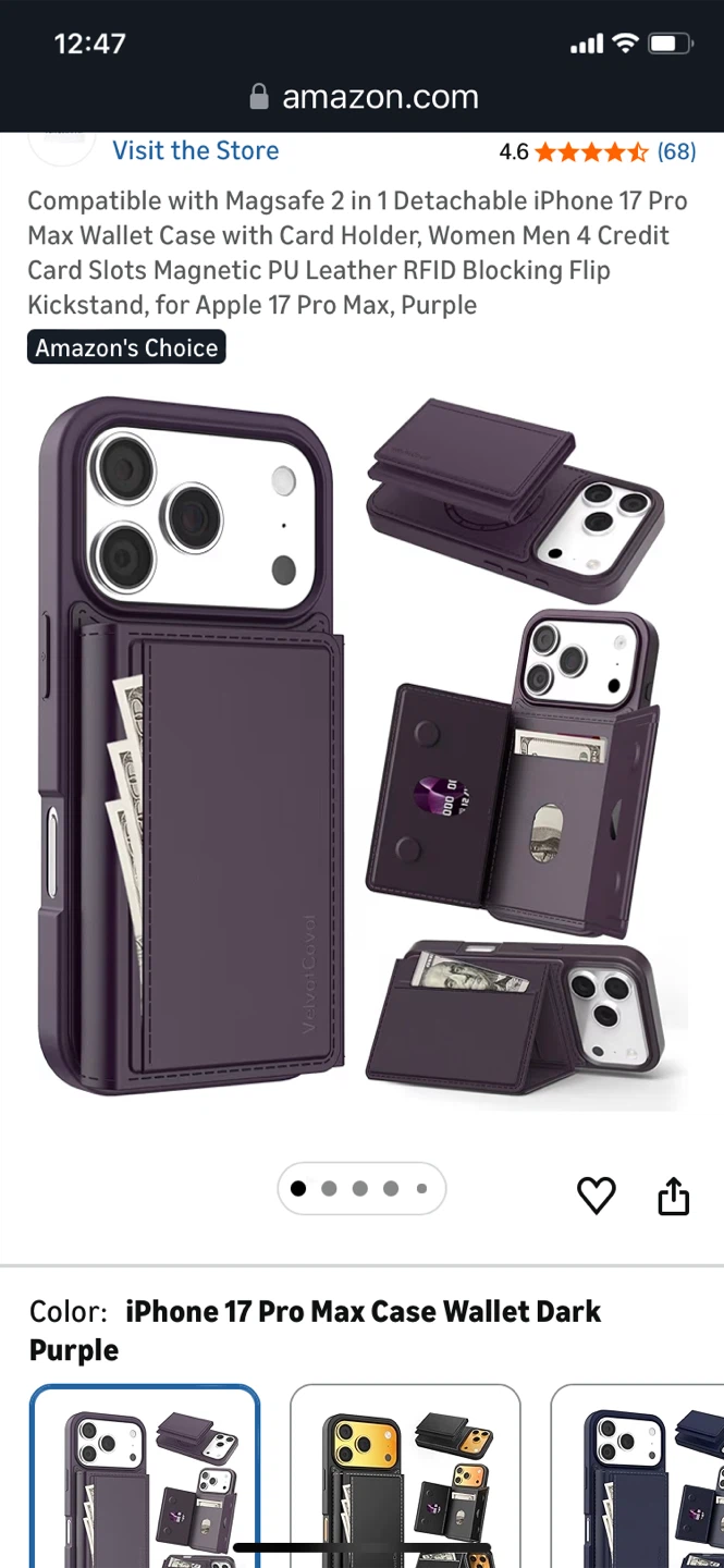 VelvetCovel iPhone 17 Pro Max Case Wallet Dark Purple