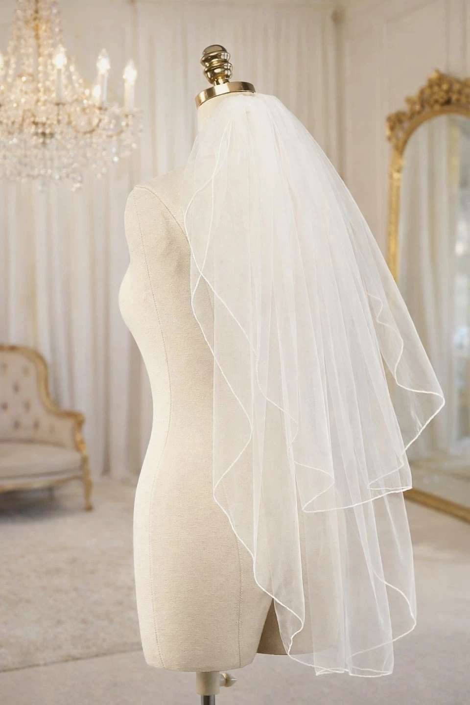 Waist length bridal veil