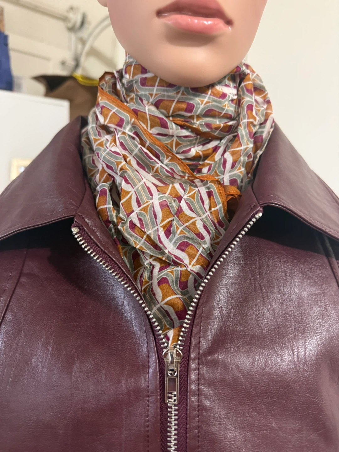 Maroon Faux Leather Bomber Jacket - photo 4