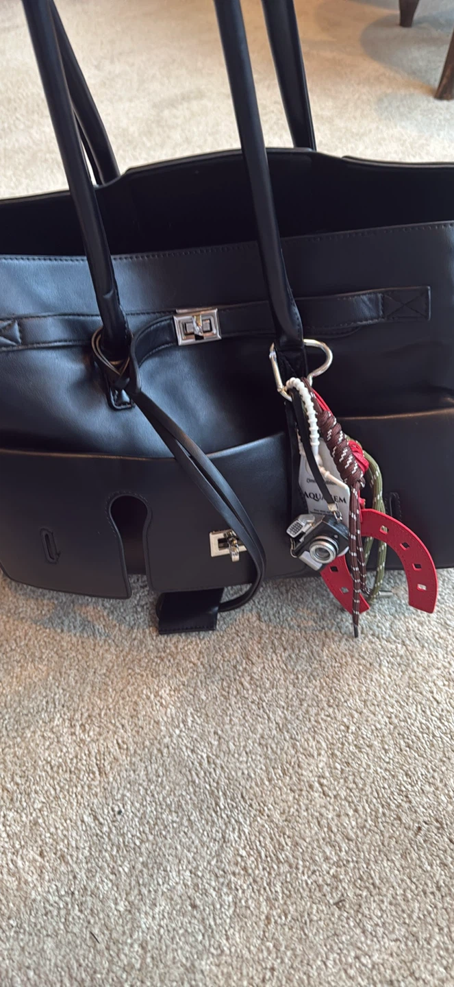 Black Faux Leather Tote Bag with Charms