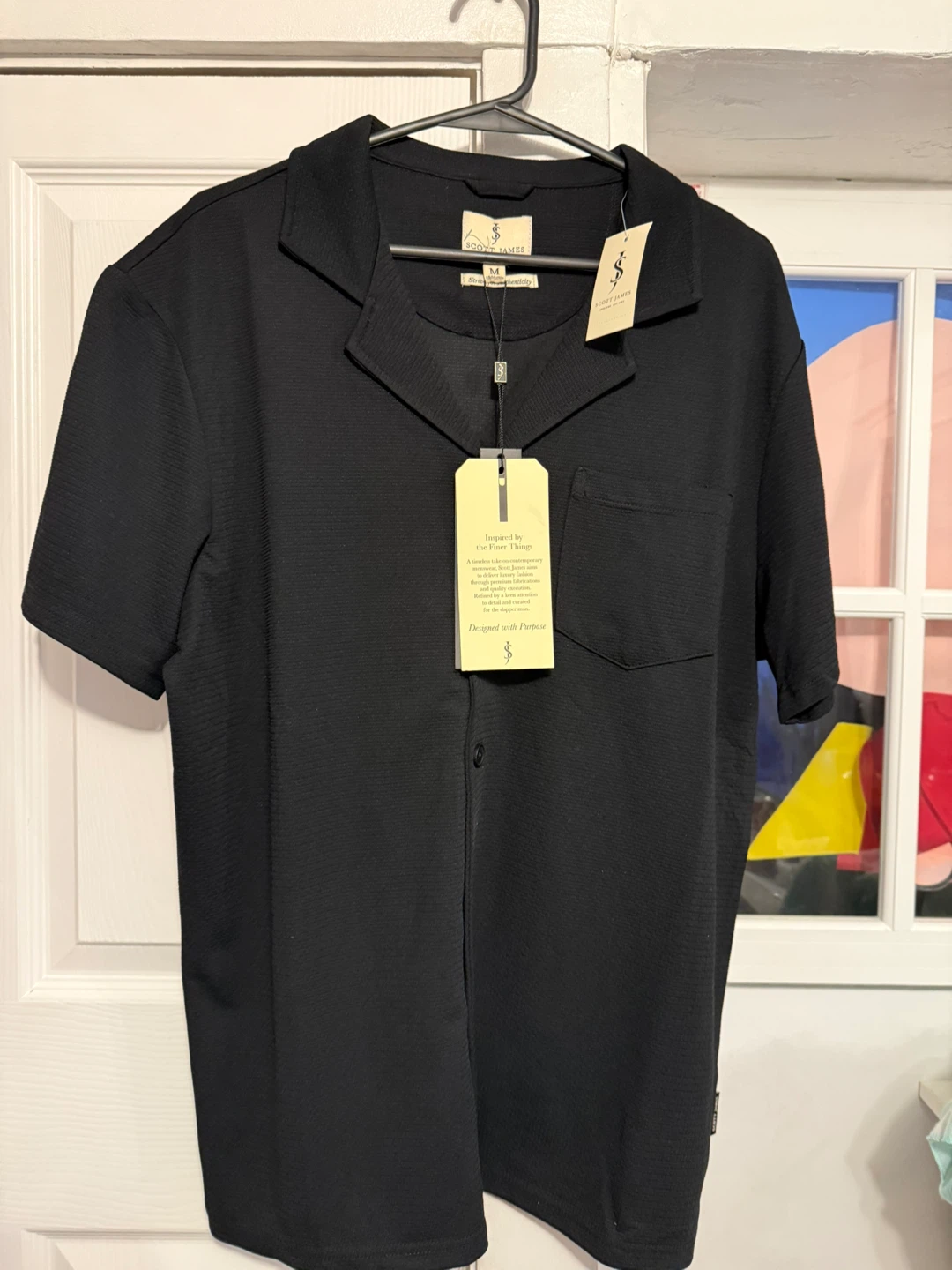 Scott James Black Short Sleeve Button-Up Shirt - Size M