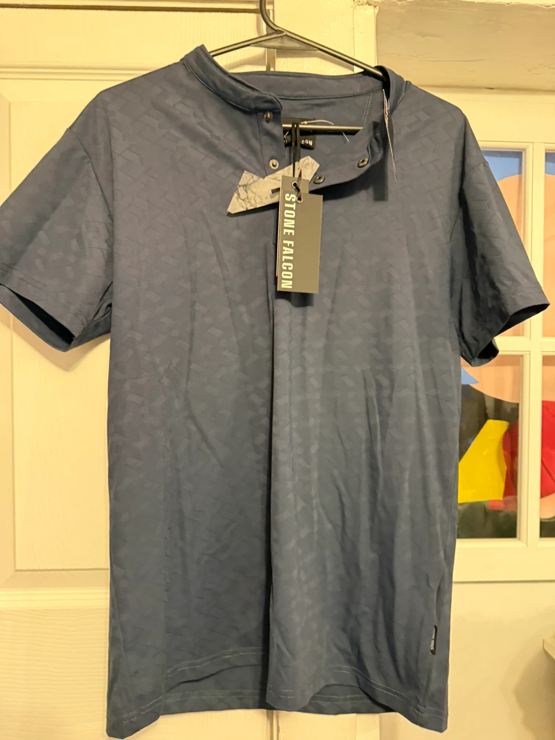 Stone Falcon Men's Ink Blue Textured Polo Shirt Medium
