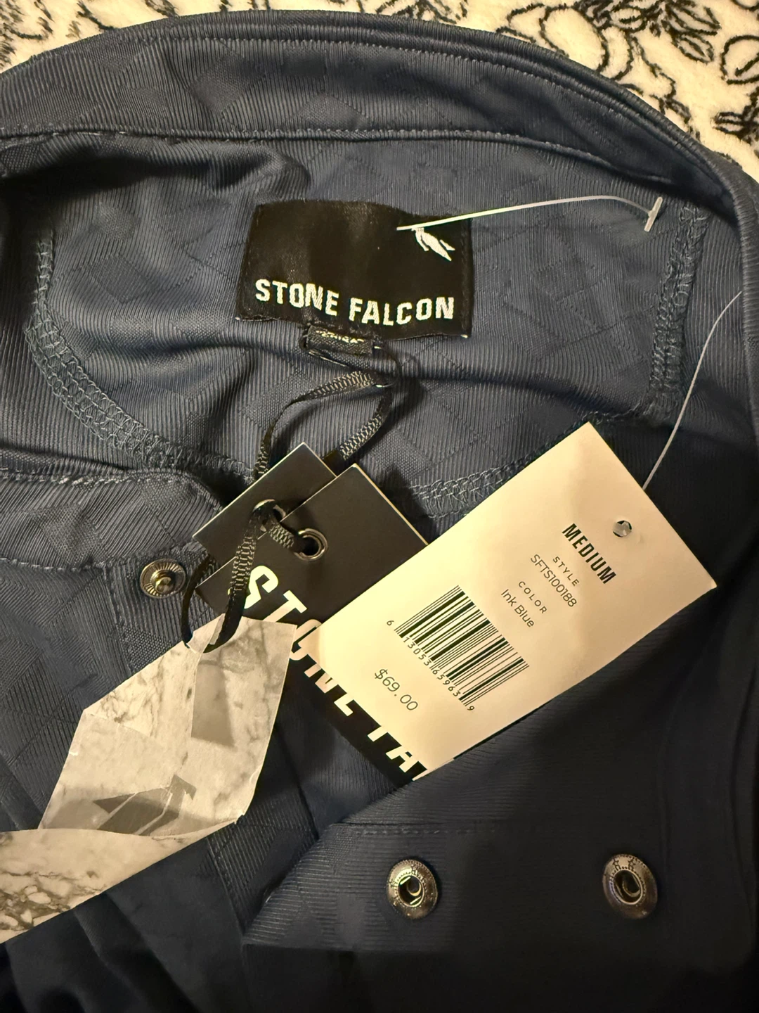 Stone Falcon Men's Ink Blue Textured Polo Shirt Medium - photo 3