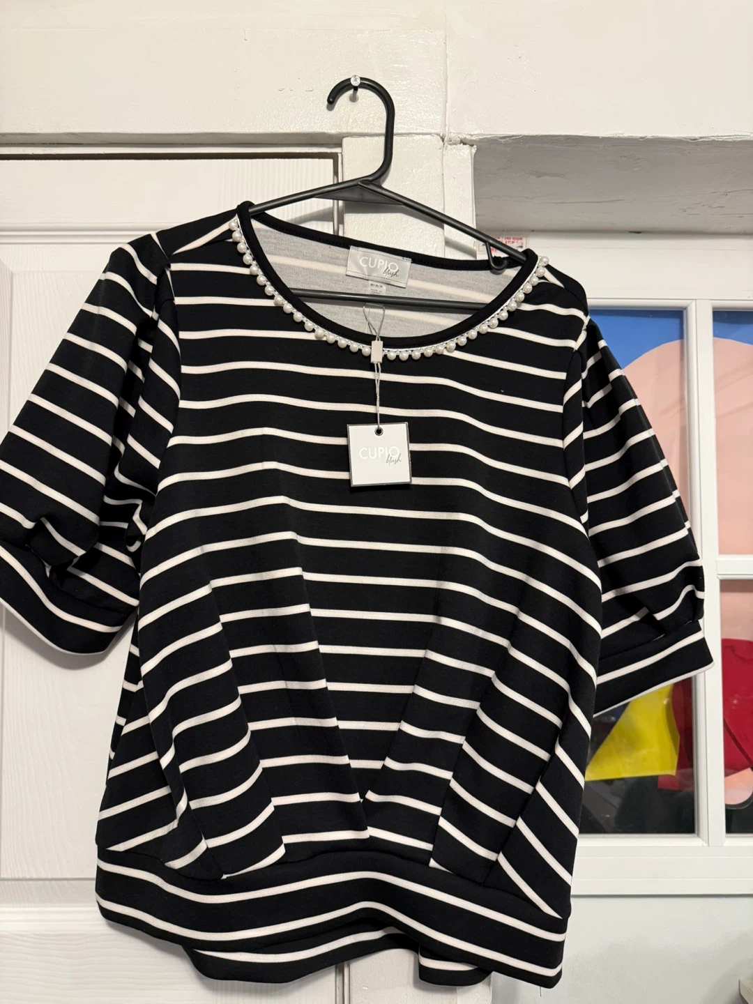 Cupio Blush Striped Pearl Embellished Top M/M