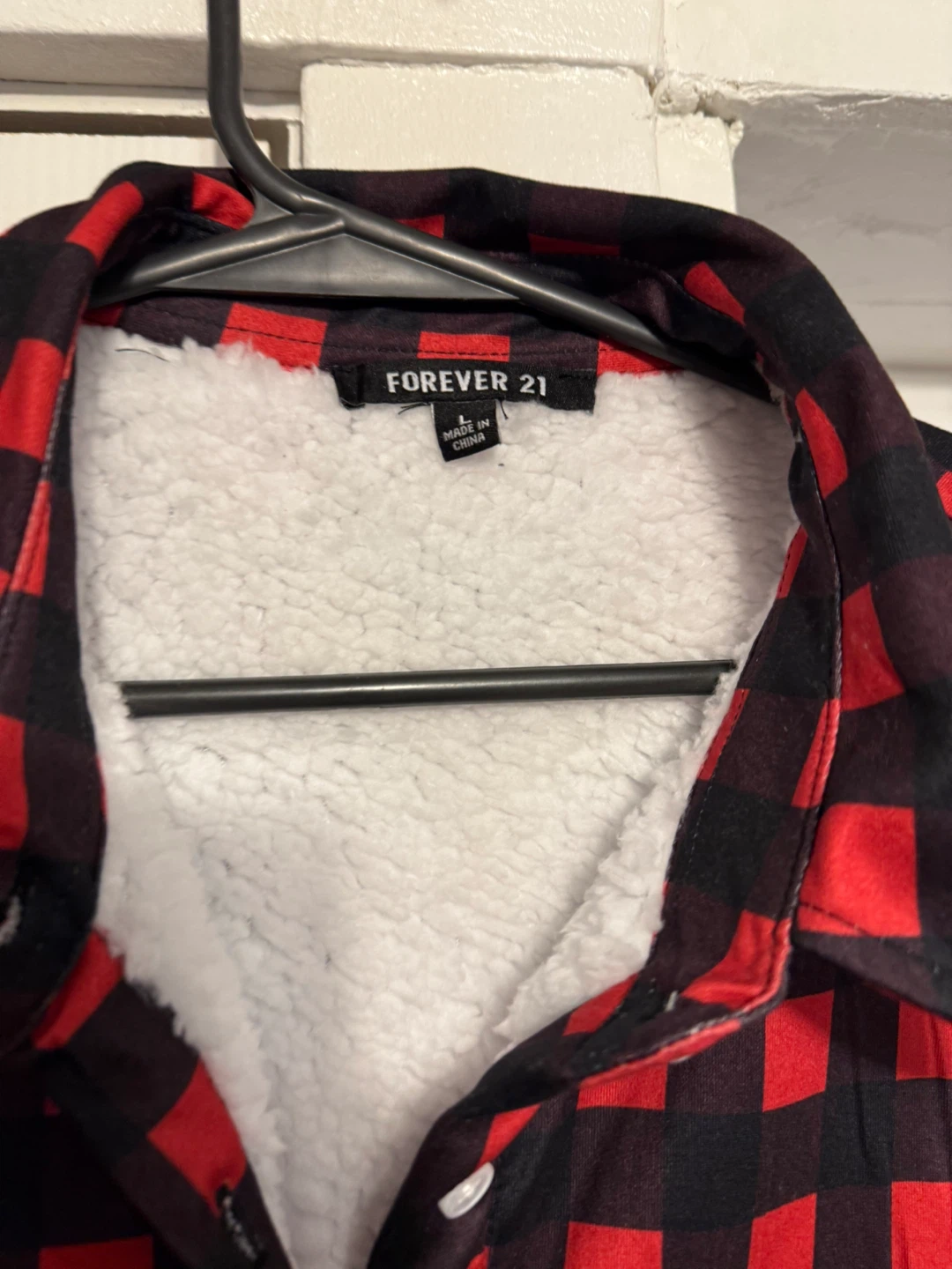 Forever 21 Red & Sherpa Lined Button Up Shirt - photo 2