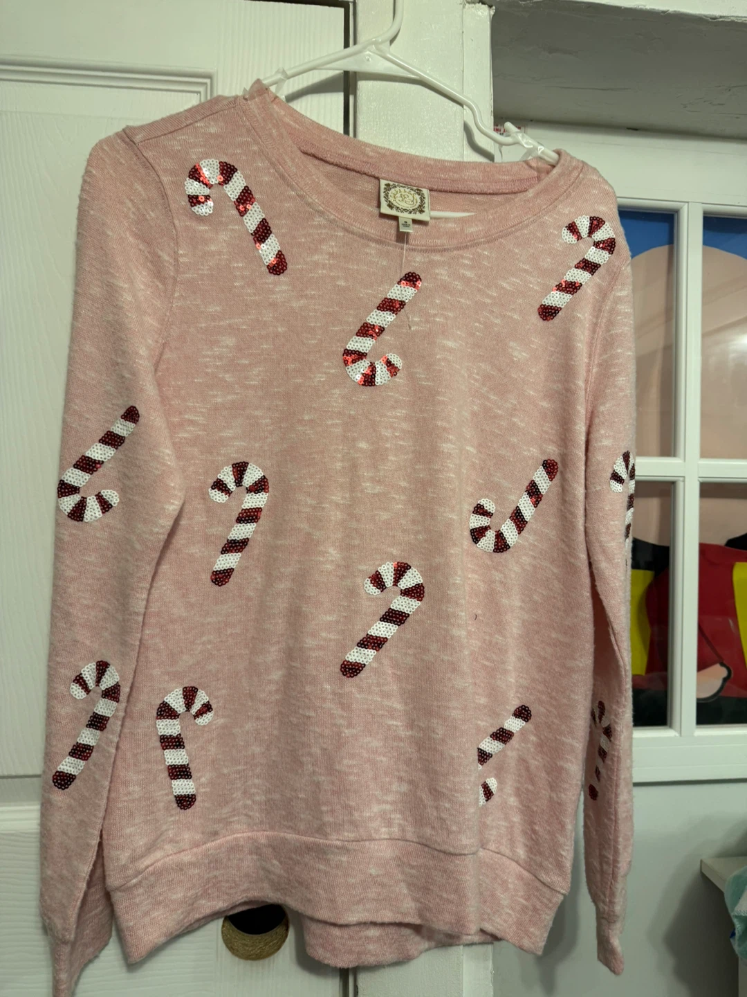 Pink Candy Cane Sequin Sweatshirt S