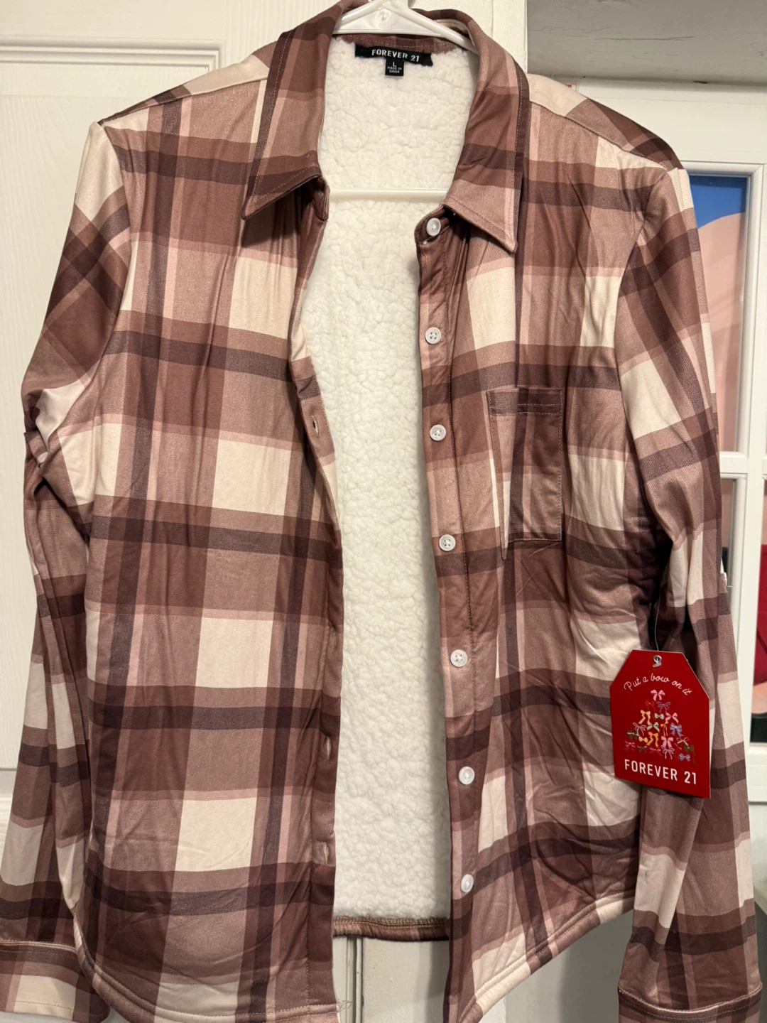 Forever 21 Women's Plaid Sherpa Lined Shirt Jacket - Size L
