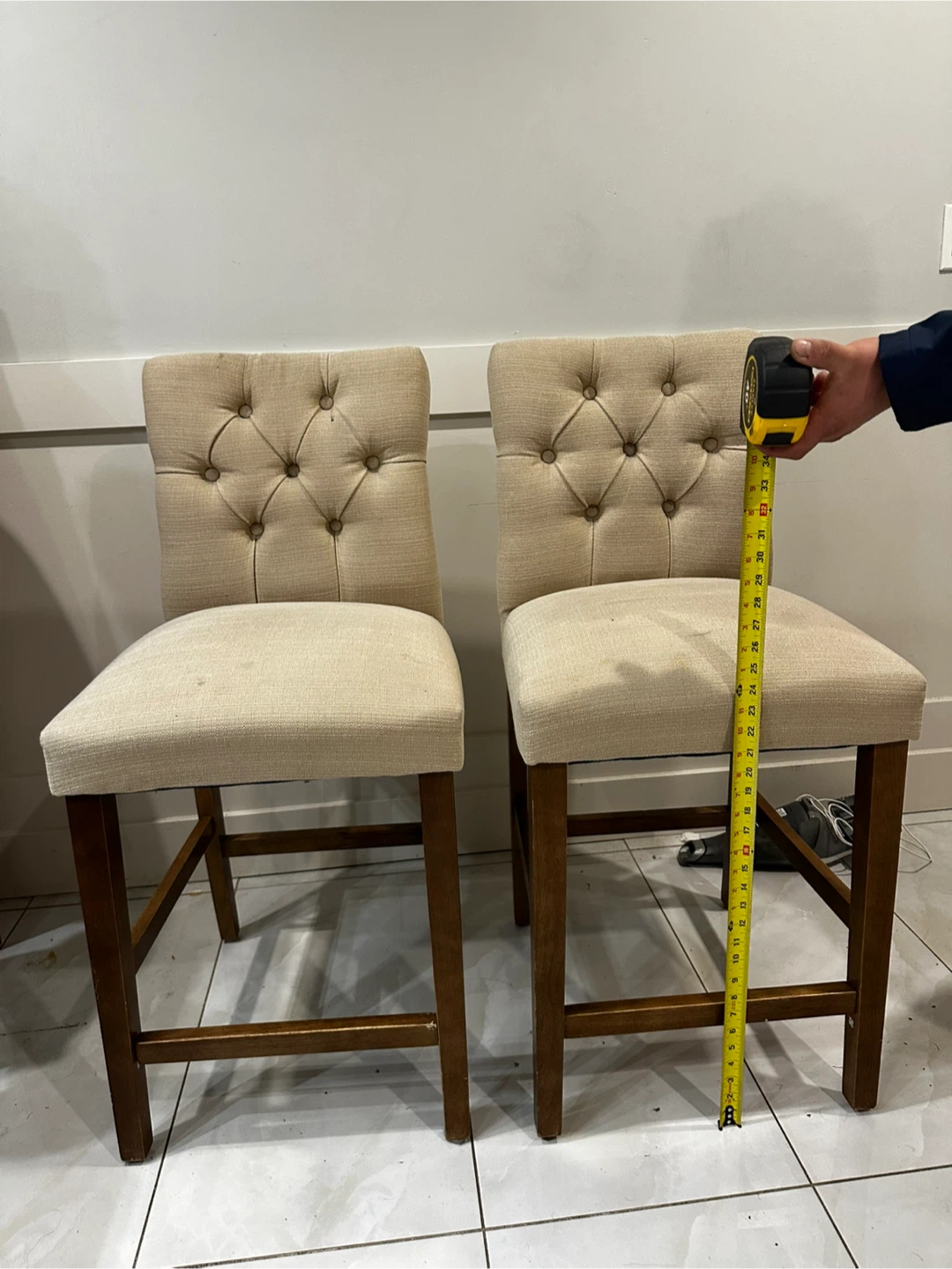 Set of 2 Tufted Counter Height Stools
