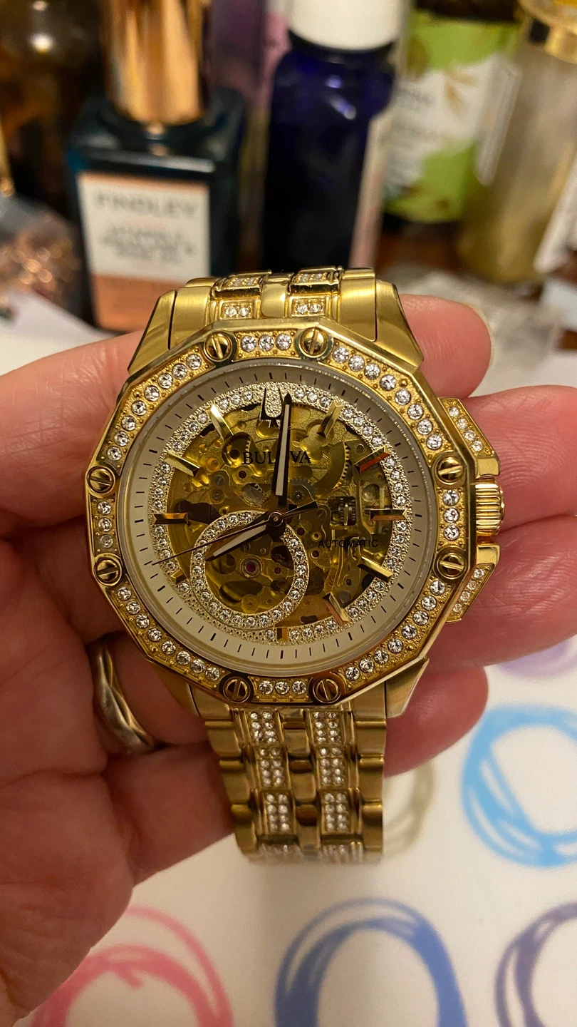 Bulova Automatic Skeleton Dial Gold Tone Watch