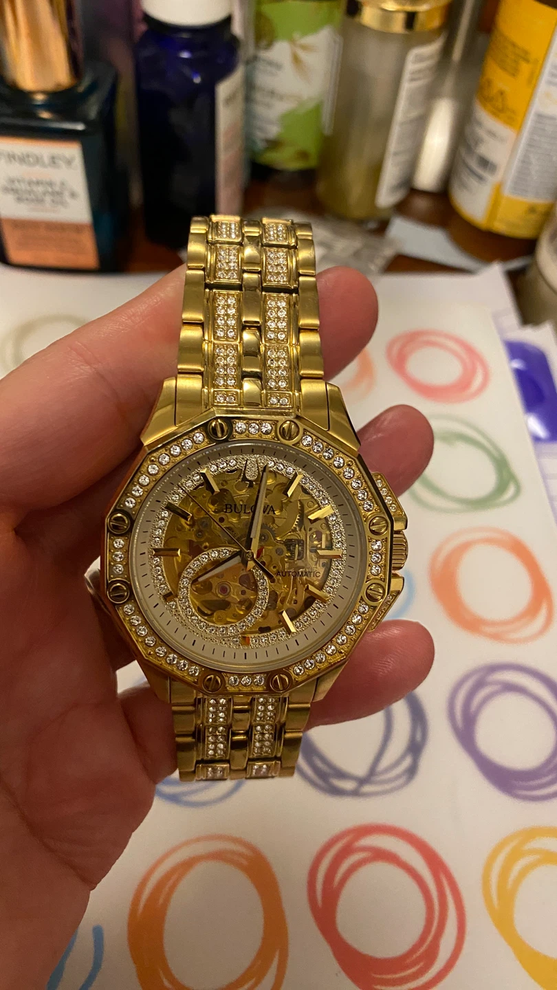 Bulova Automatic Skeleton Dial Gold Tone Watch - photo 3