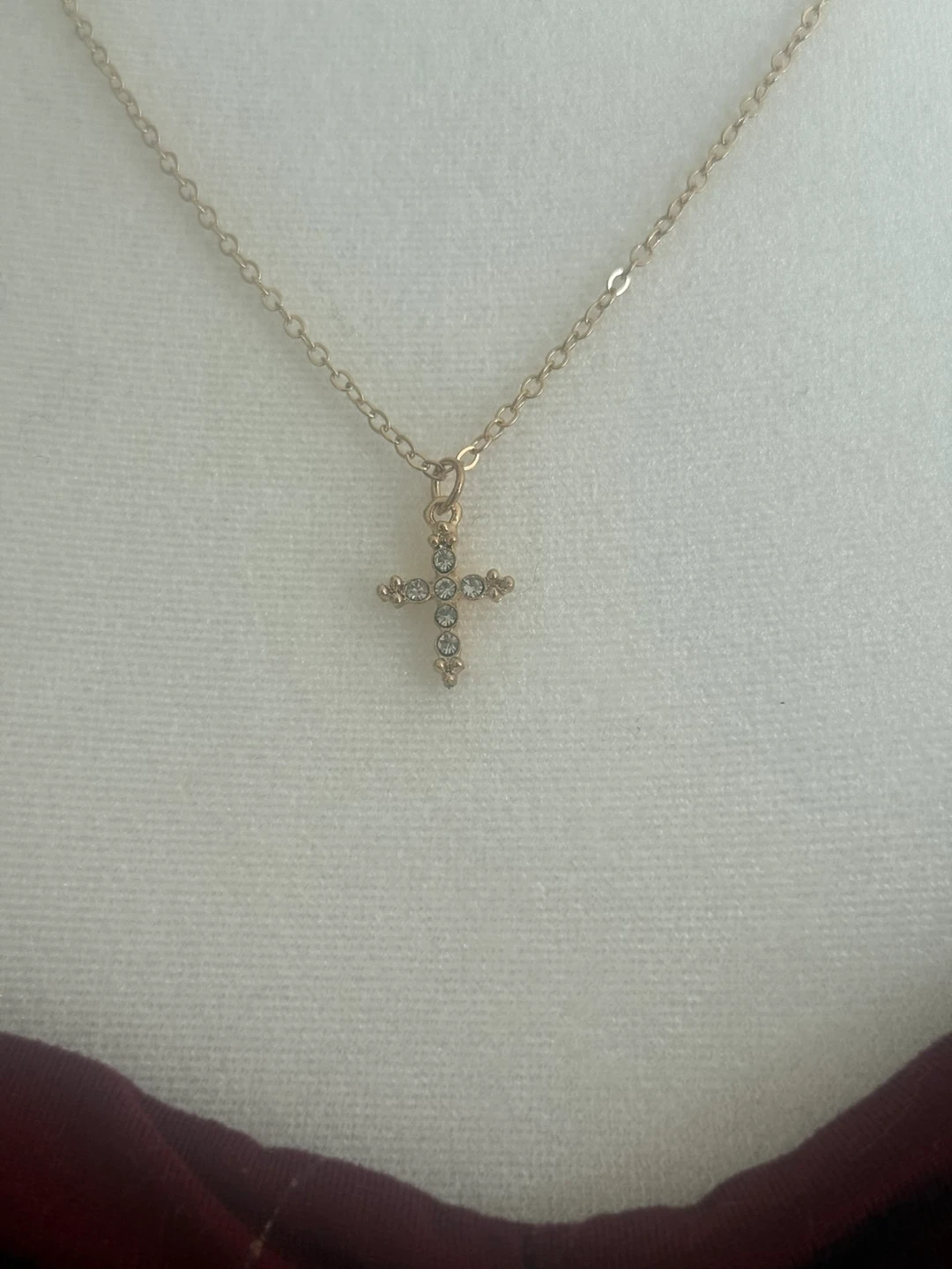 Gold Tone Cross Pendant Necklace with Rhinestones - photo 2