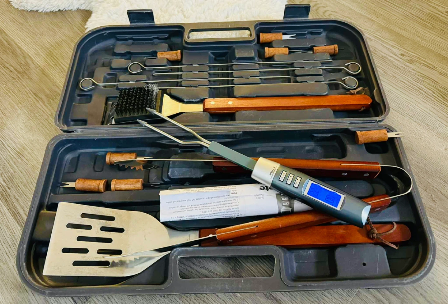 BBQ Grill Utensil Set with Digital Meat Thermometer