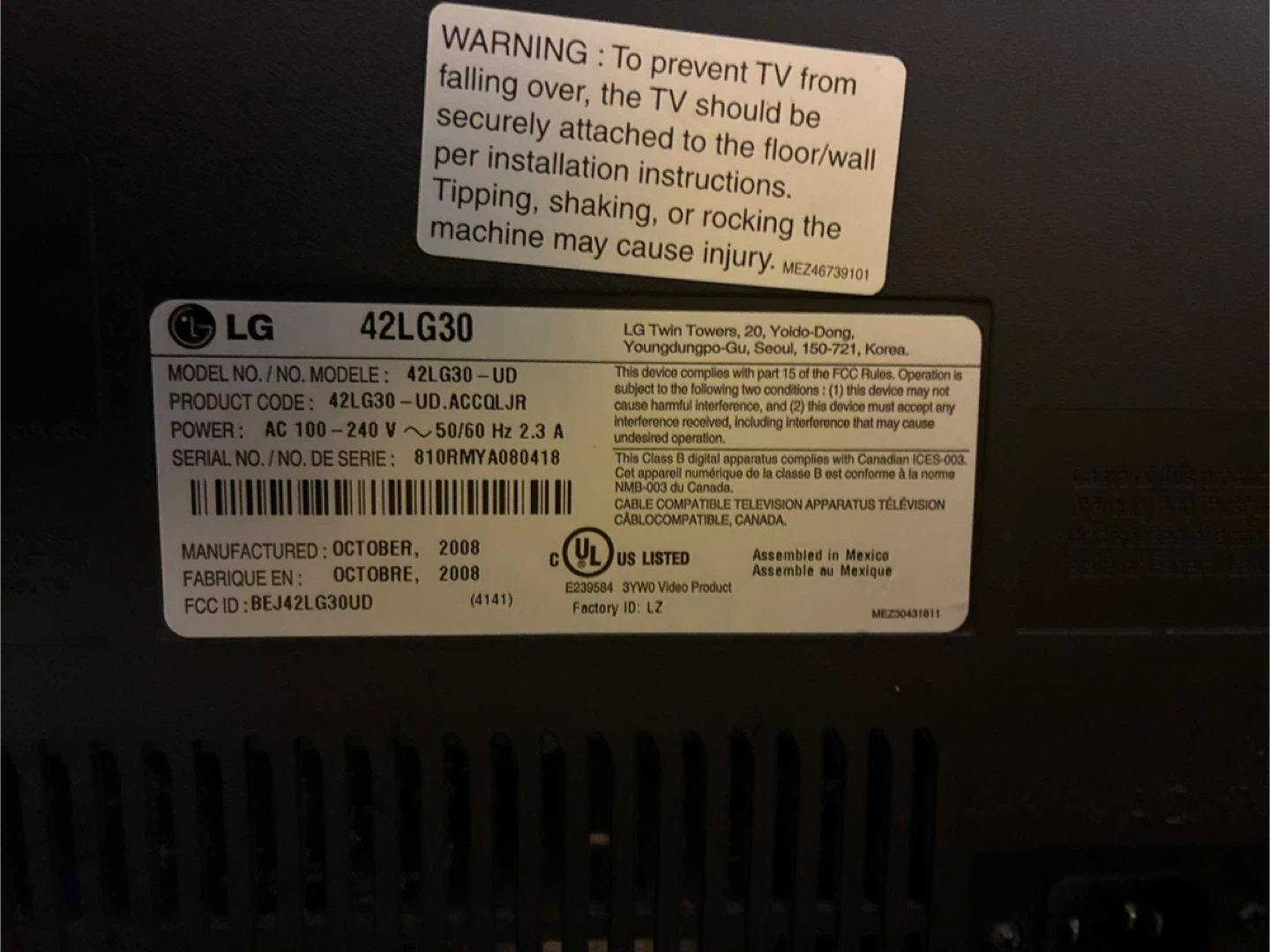 LG 42LG30-UD 42" LCD TV - photo 3
