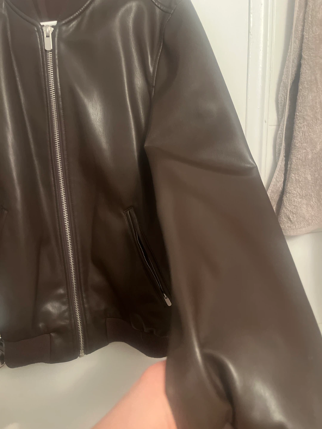 Zara unisex Brown Faux Leather Bomber Jacket - photo 3