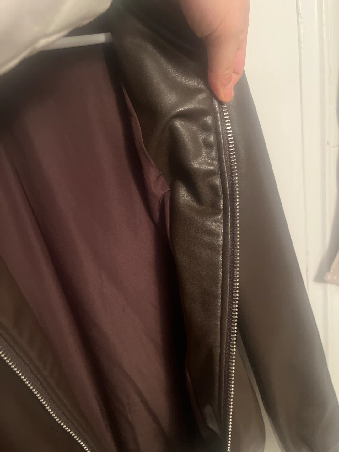 Zara unisex Brown Faux Leather Bomber Jacket - photo 5