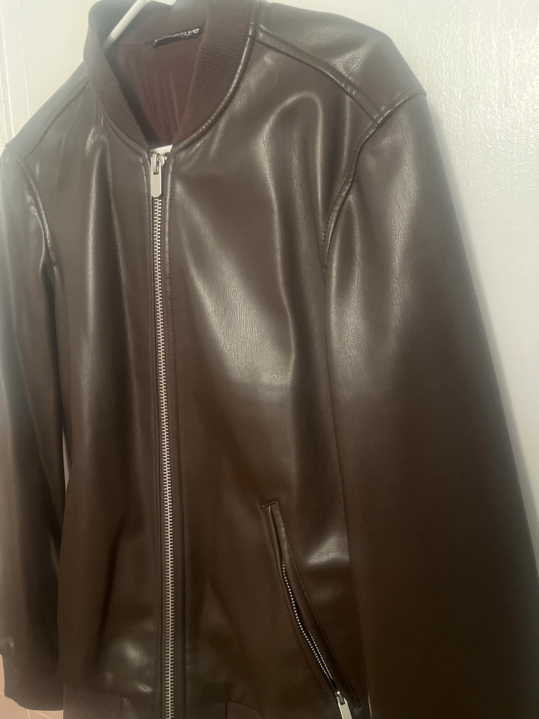 Zara unisex Brown Faux Leather Bomber Jacket - photo 2
