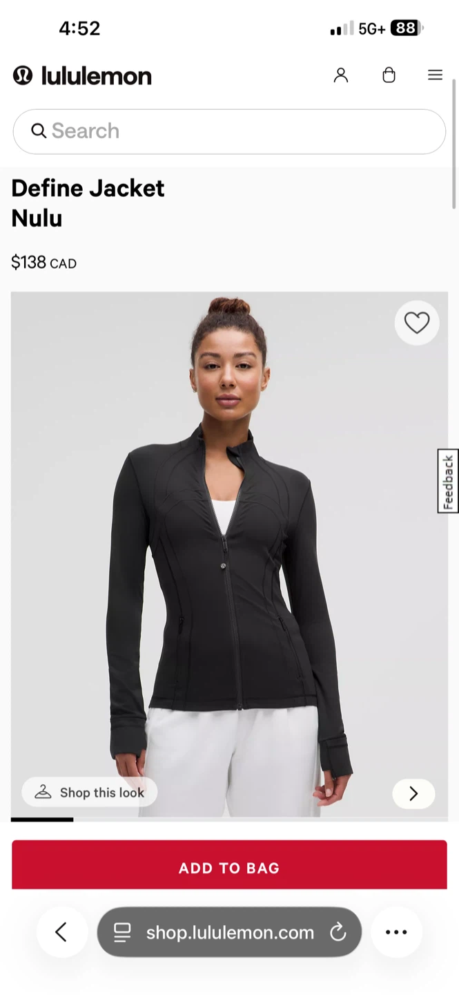 Lululemon Define Jacket Nulu Black size 8