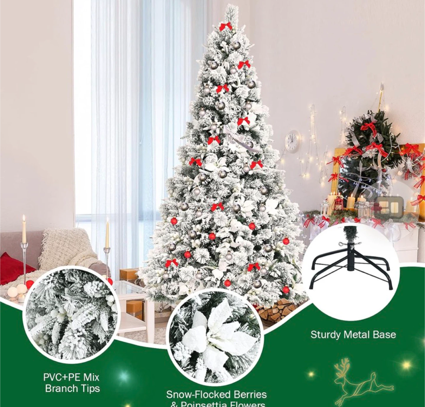 7FT Snow Flocked Artificial Christmas Tree, /Folding - photo 3