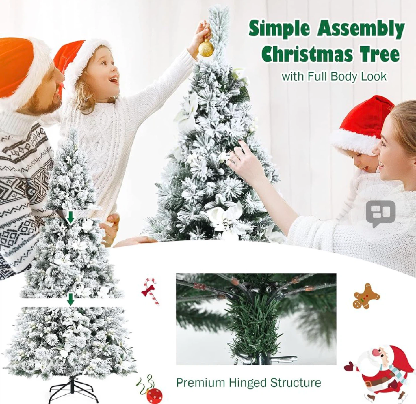 7FT Snow Flocked Artificial Christmas Tree, /Folding - photo 2