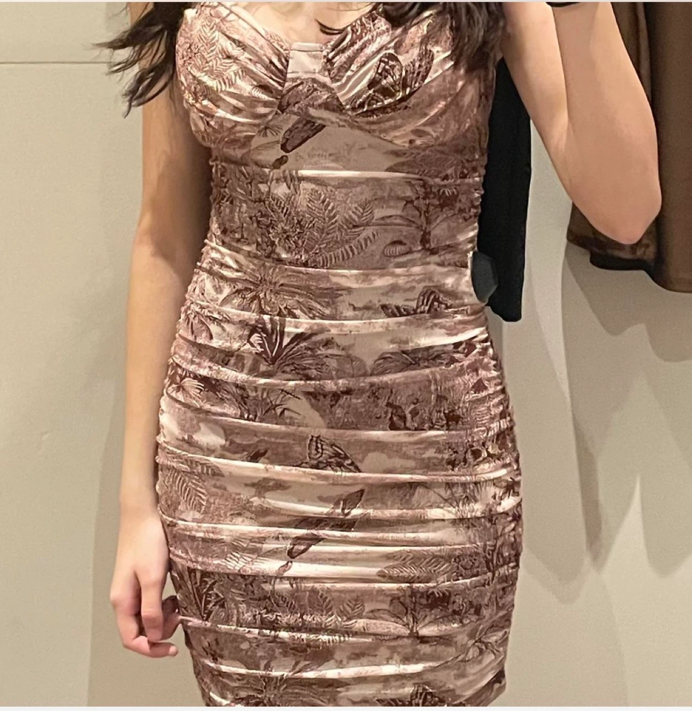 Ruched Mini Dress with Botanical Print - photo 2