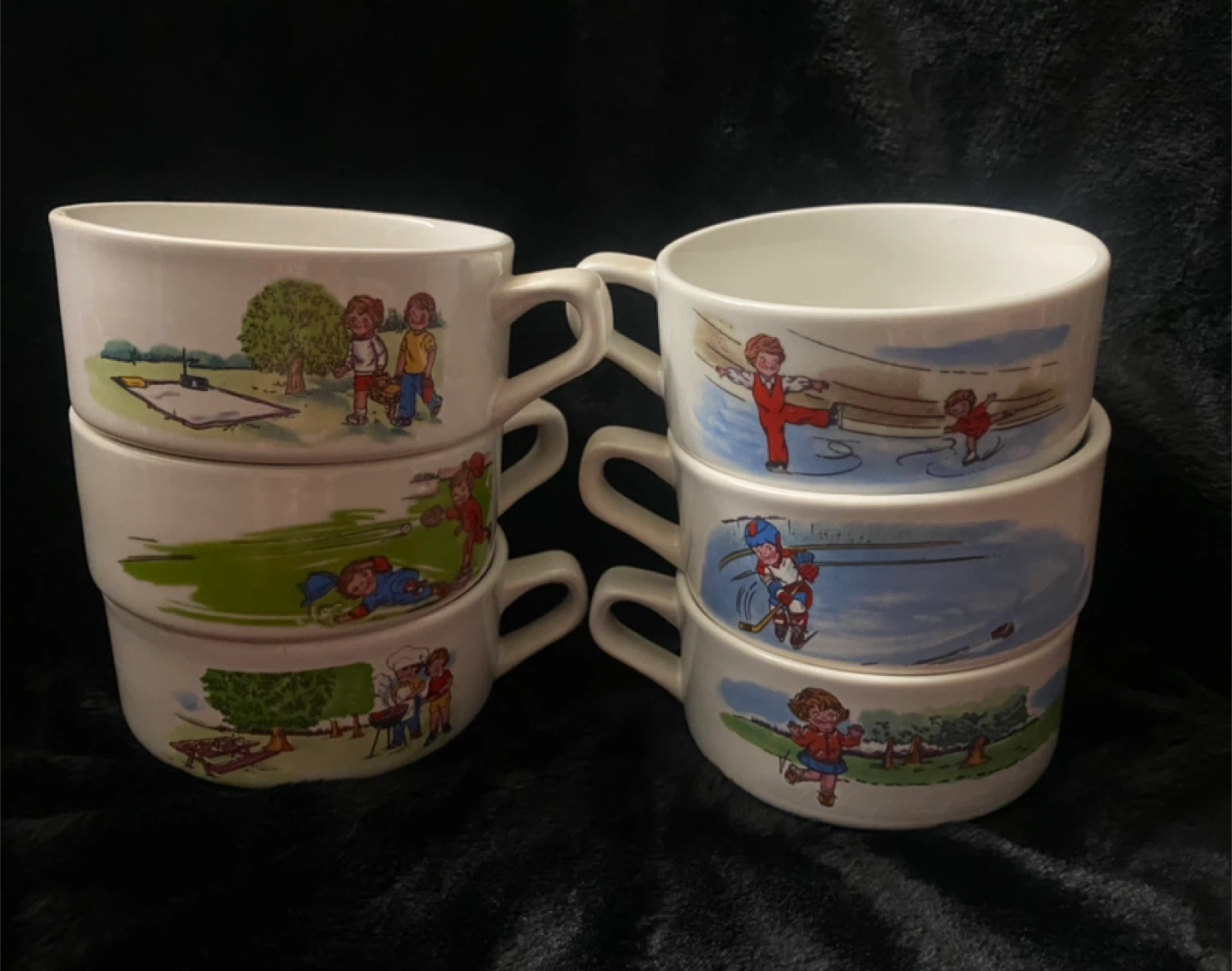 Set of 6 Ceramic Soup Bowls with Outdoor Scene Decorations - photo 2