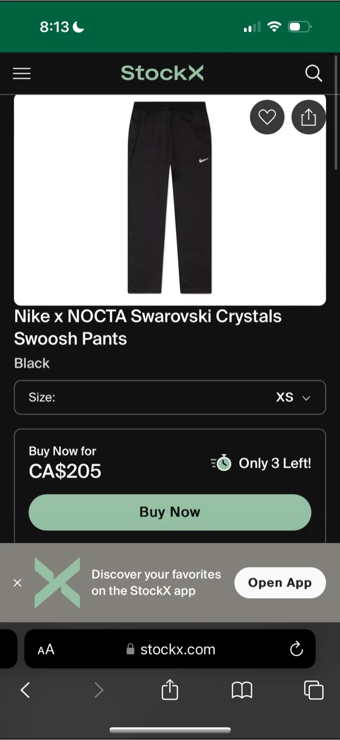 Nike x NOCTA Swarovski Crystals Swoosh Pants Black Size S