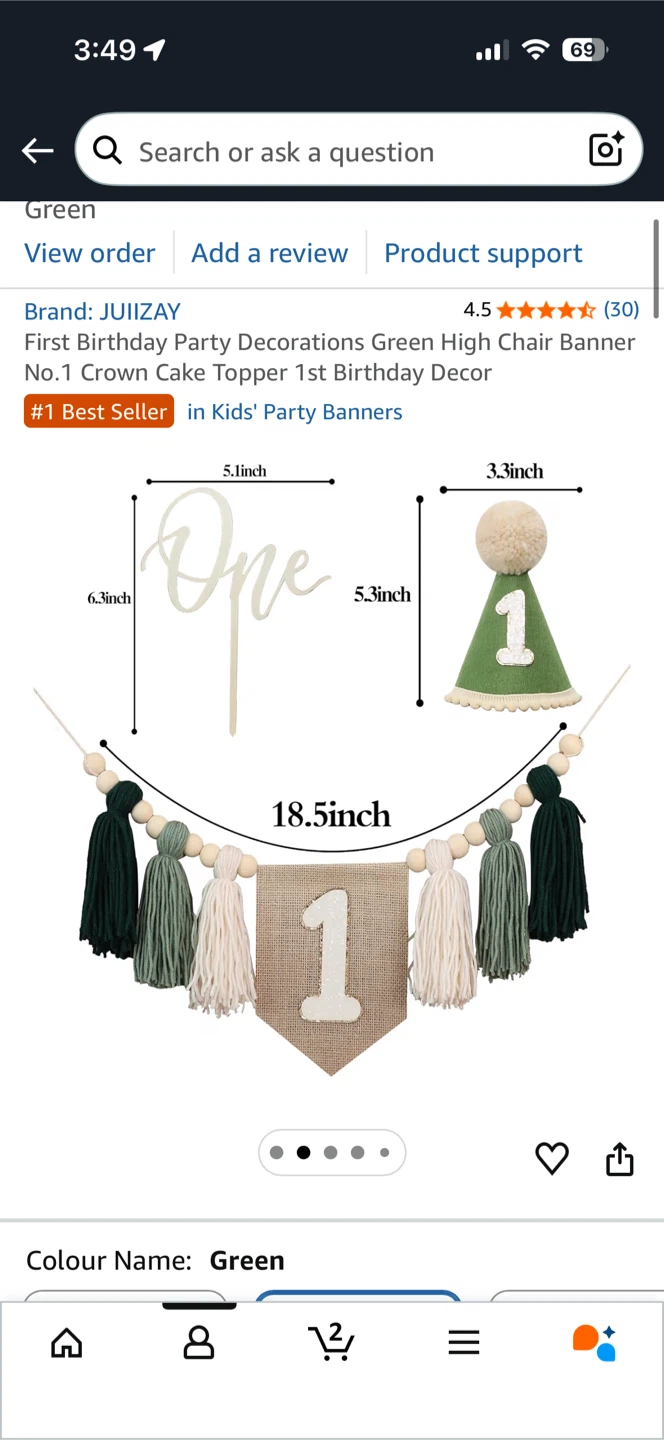 First Birthday Party Decorations High Chair Banner, Cake Topper - photo 4