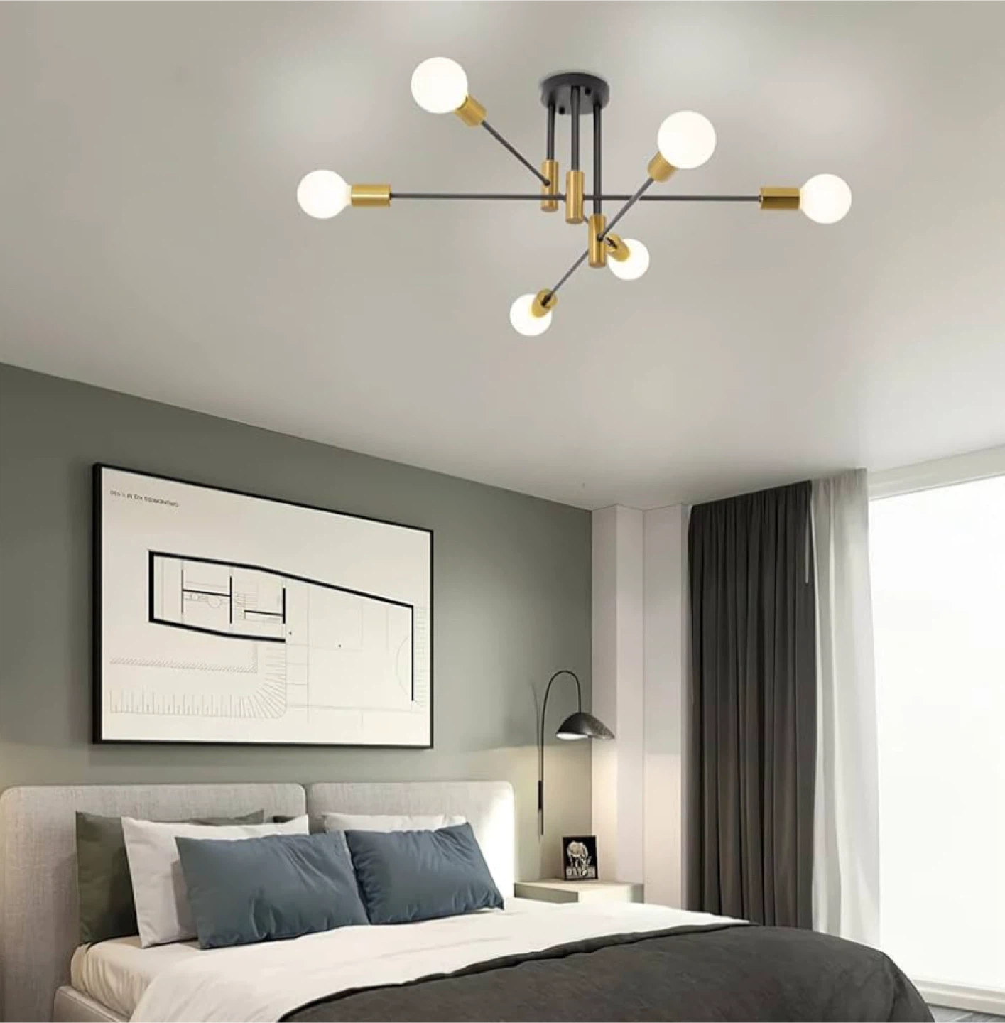 Flush Mount Ceiling Light Fixture - Black & Gold, 6-Light - photo 5