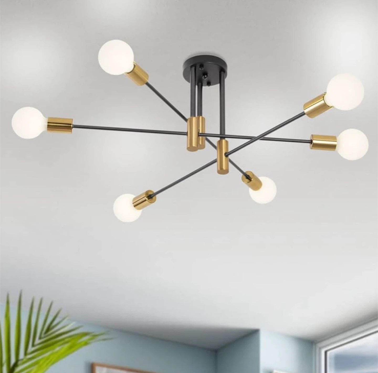 Flush Mount Ceiling Light Fixture - Black & Gold, 6-Light - photo 3