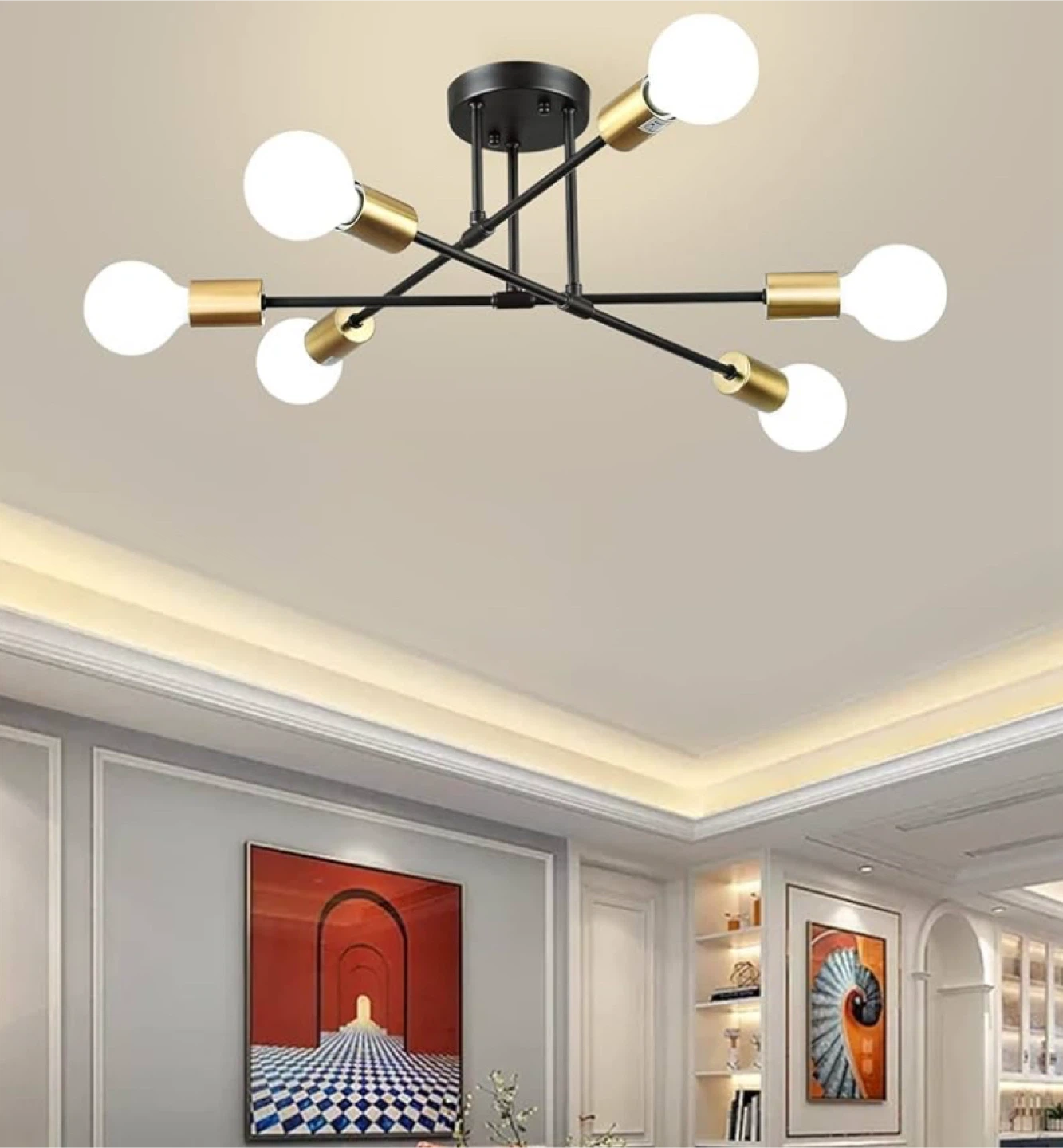 Flush Mount Ceiling Light Fixture - Black & Gold, 6-Light