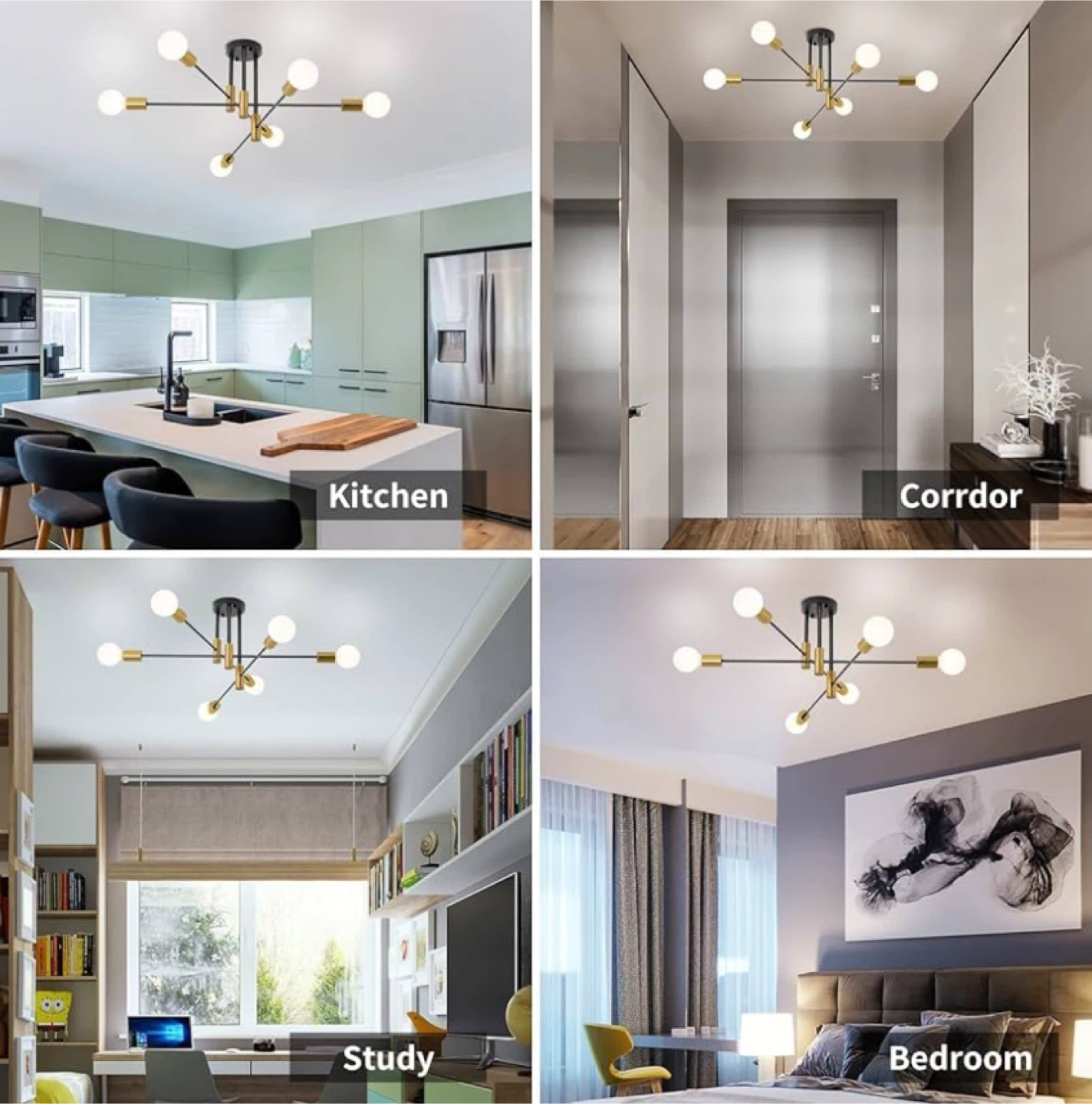 Flush Mount Ceiling Light Fixture - Black & Gold, 6-Light - photo 4