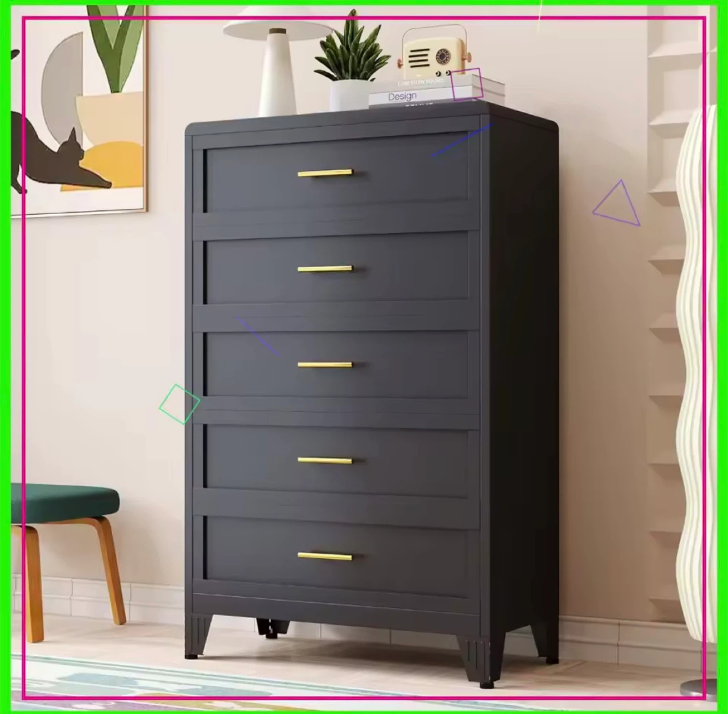 Black 5-Drawer Dresser with Gold Handles IN BOX