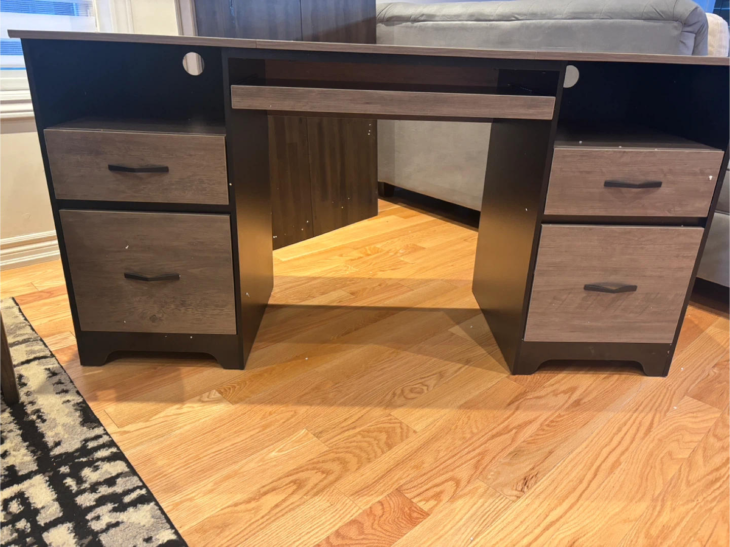 Dark Wood Computer Desk with Drawers - photo 2