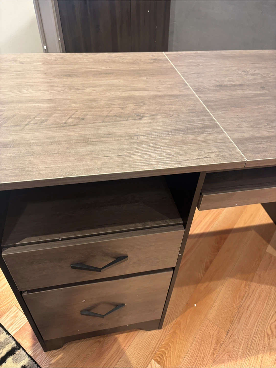 Dark Wood Computer Desk with Drawers - photo 4