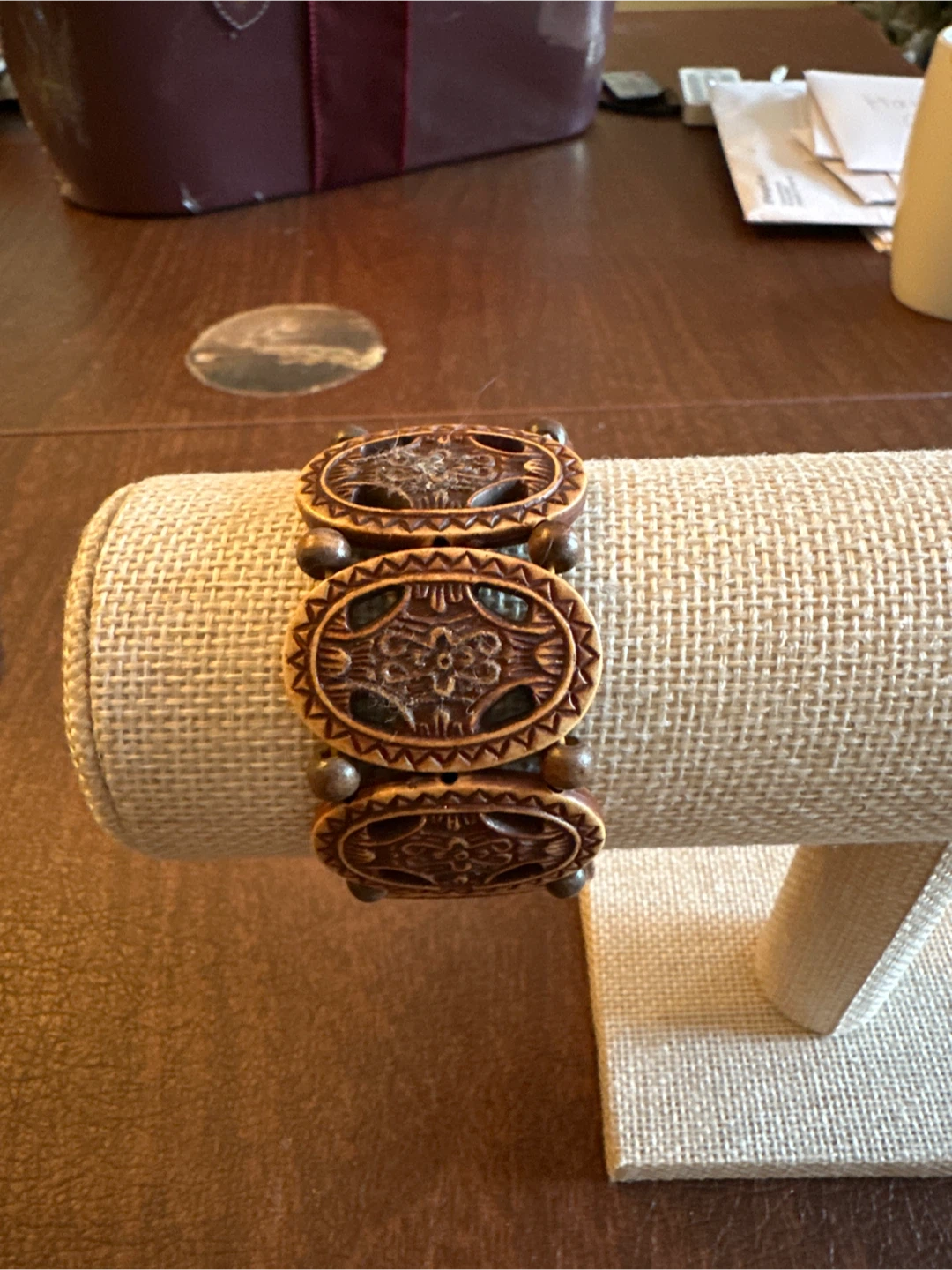 Brown Oval Link Bracelet with Beaded Accents