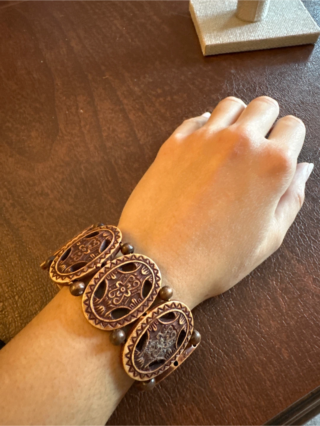 Brown Oval Link Bracelet with Beaded Accents - photo 3