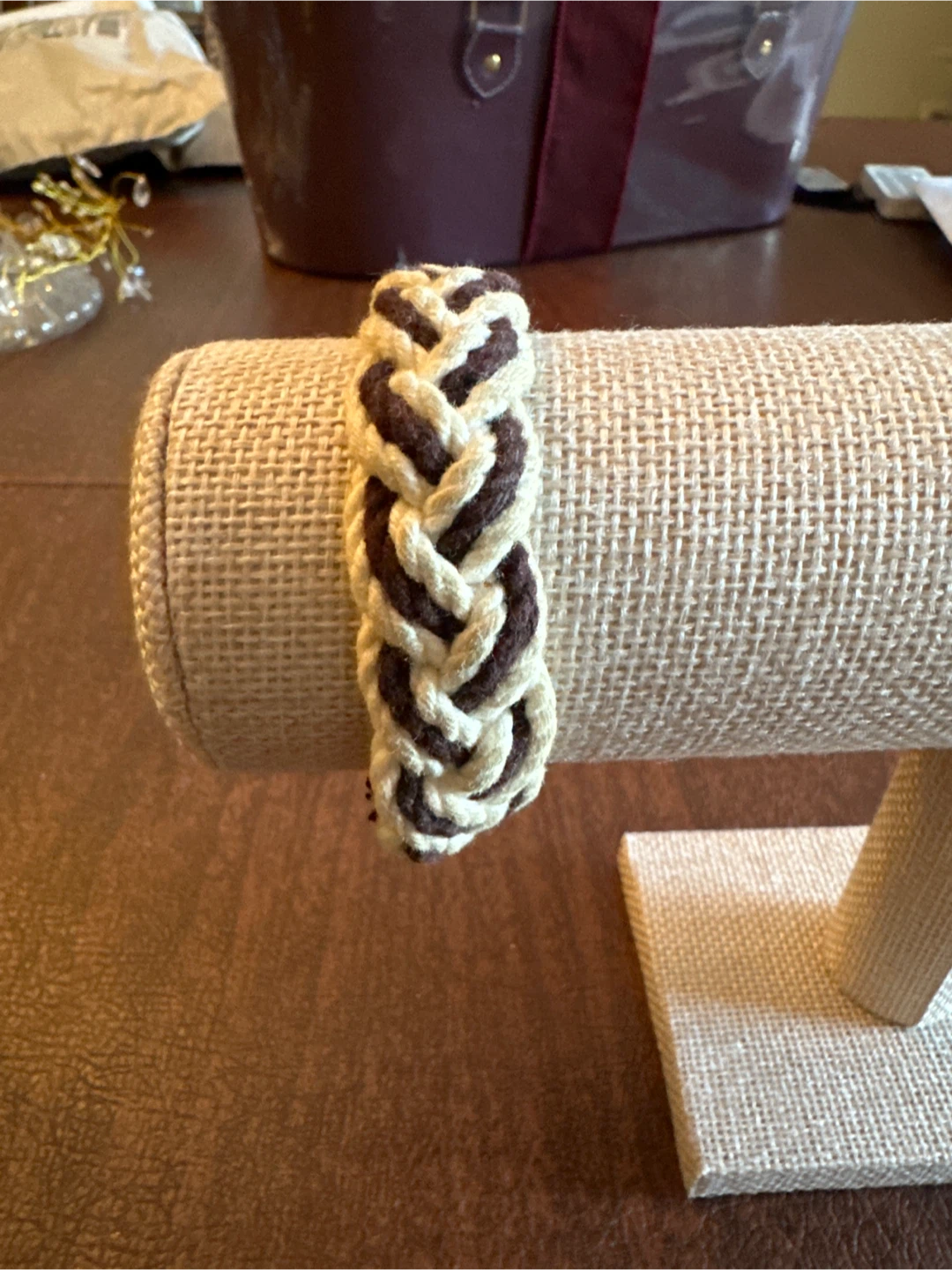 Braided Rope Bracelet - Brown & Cream