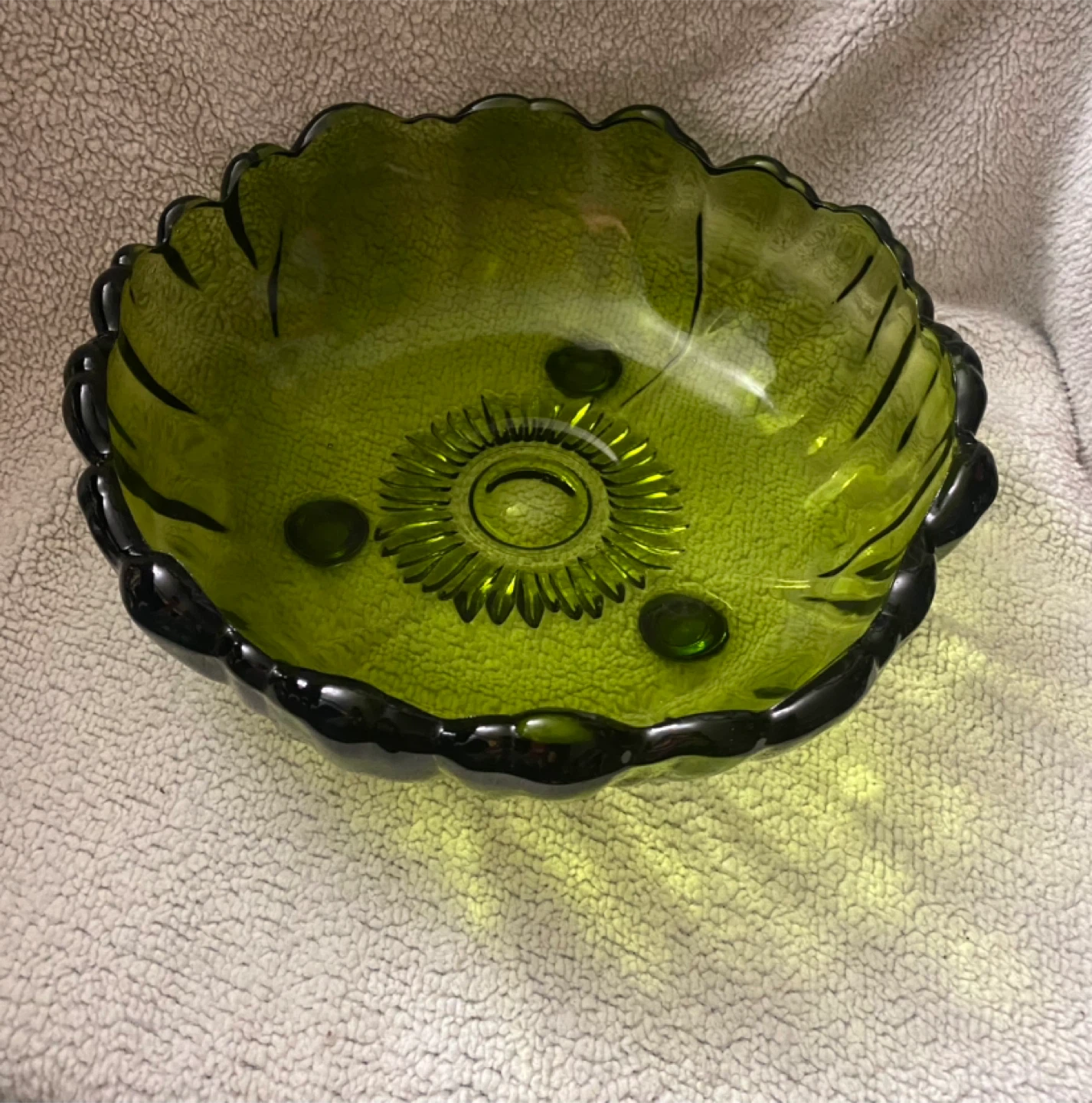 Vintage Green Glass Footed Bowl