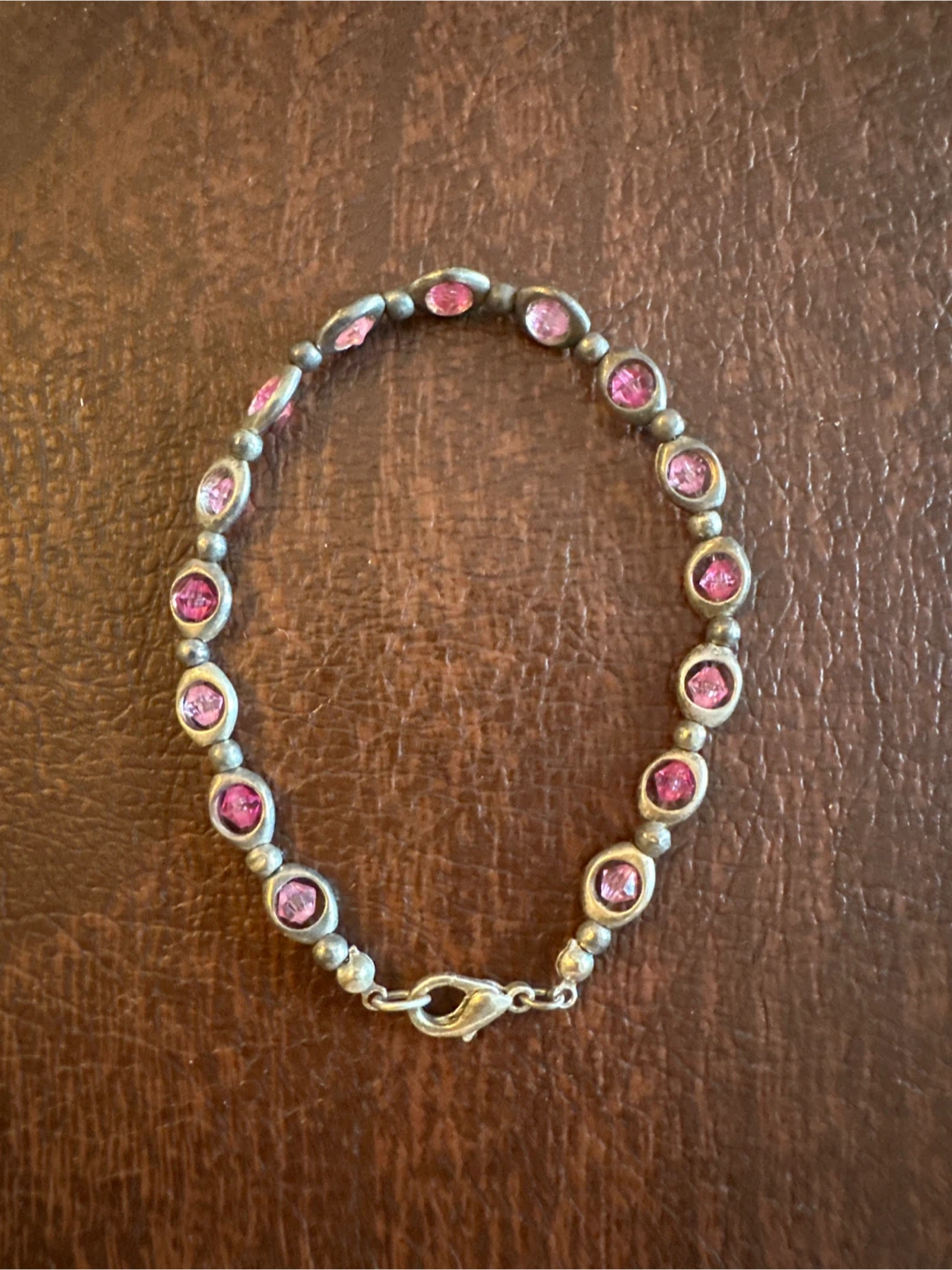 Silver tone bracelet with pink stones - photo 3