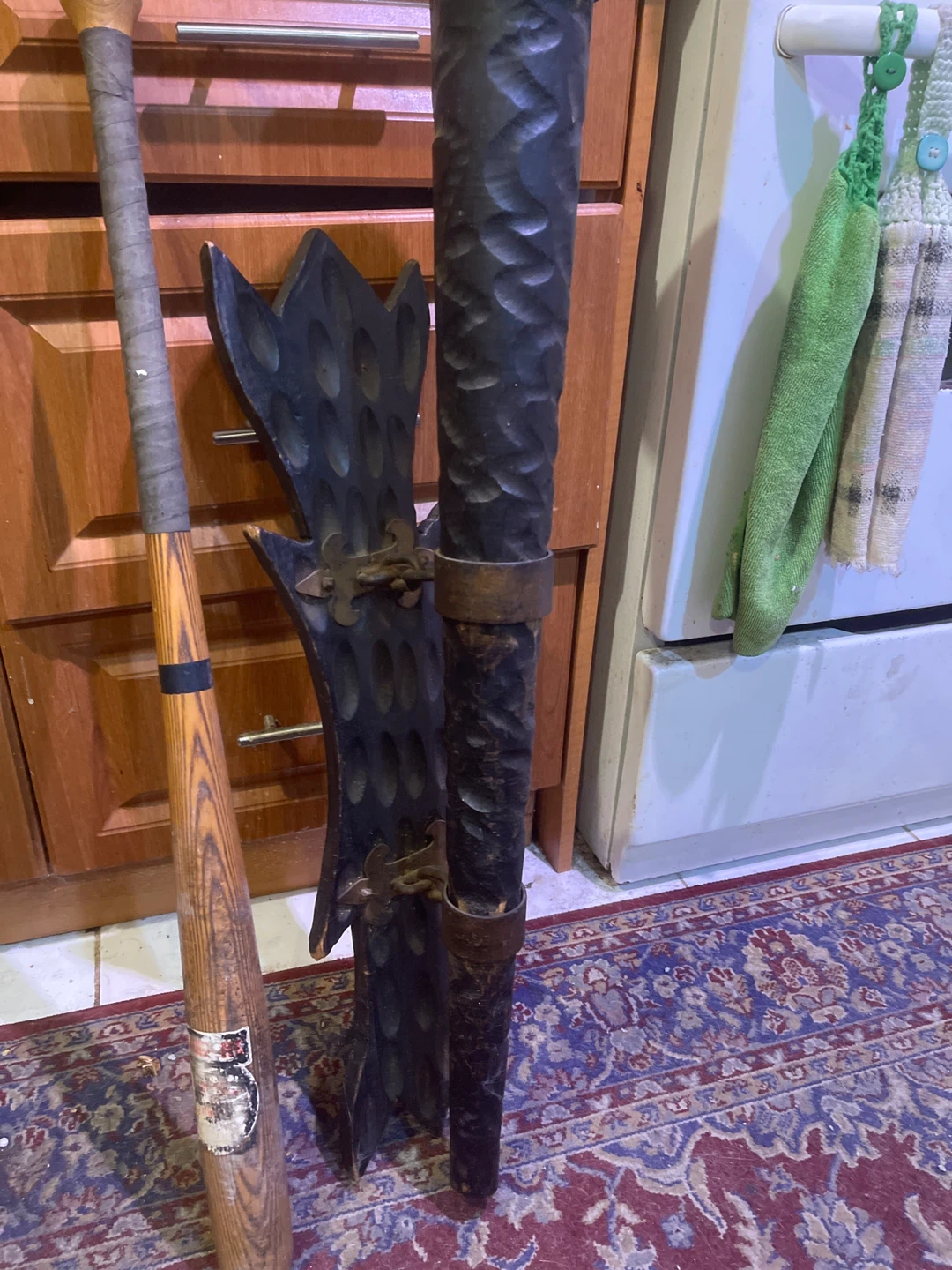 Decorative Wooden Sculpture with Metal Accents