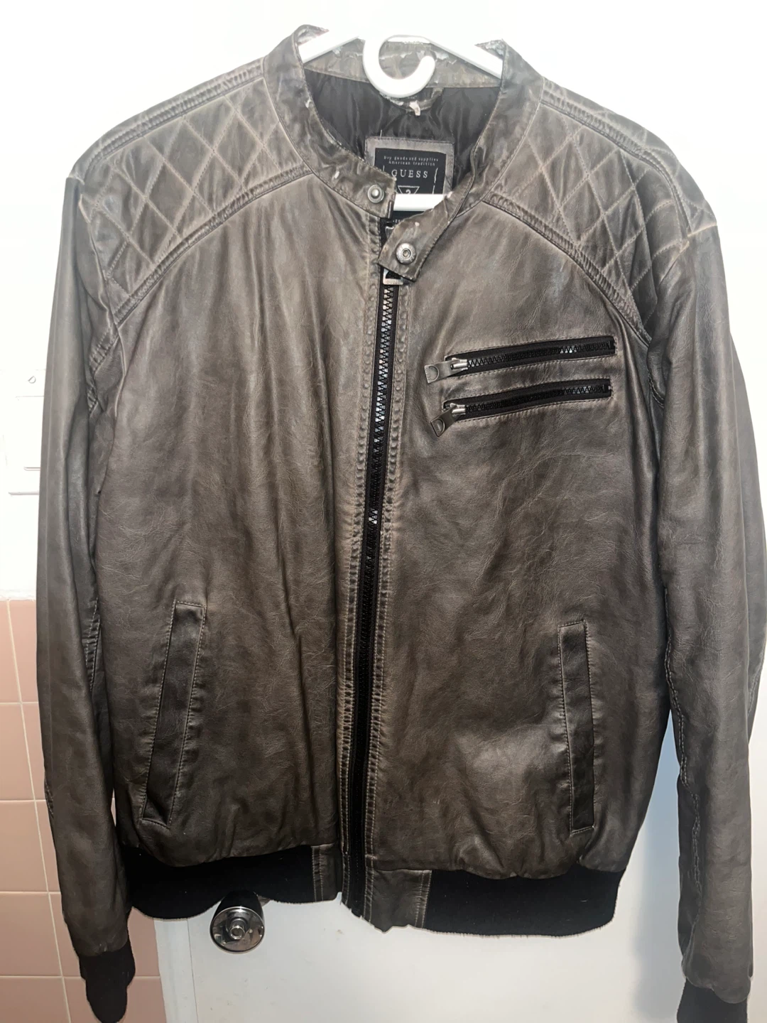 GUESS Men's Faux Leather Moto Jacket