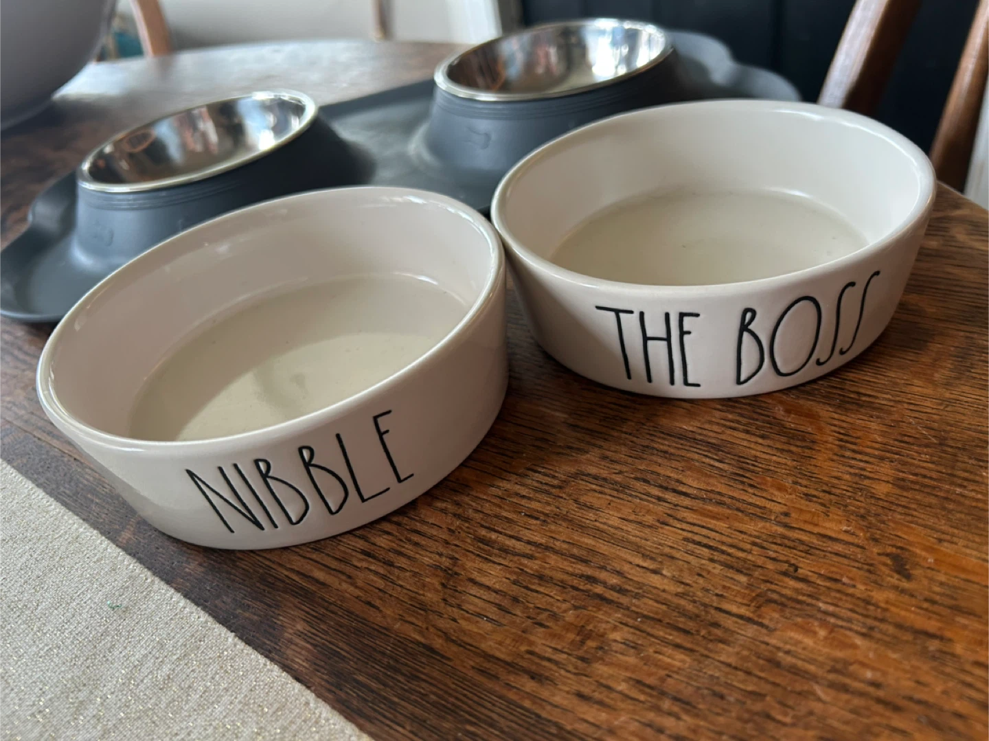 Rae Dunn "Nibble" & "The Boss" Dog Bowls Set