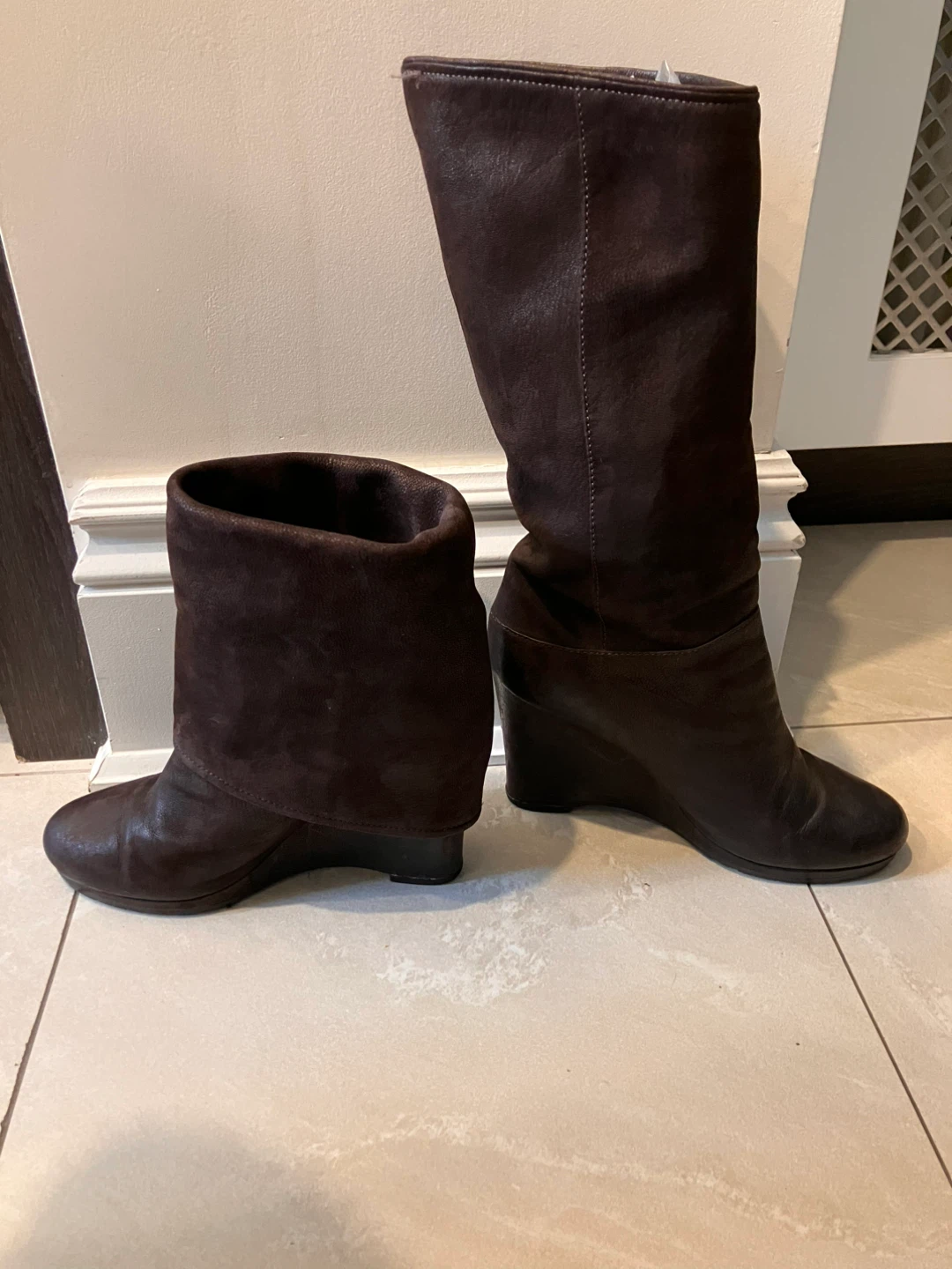 Prada Brown Leather Wedge Boots