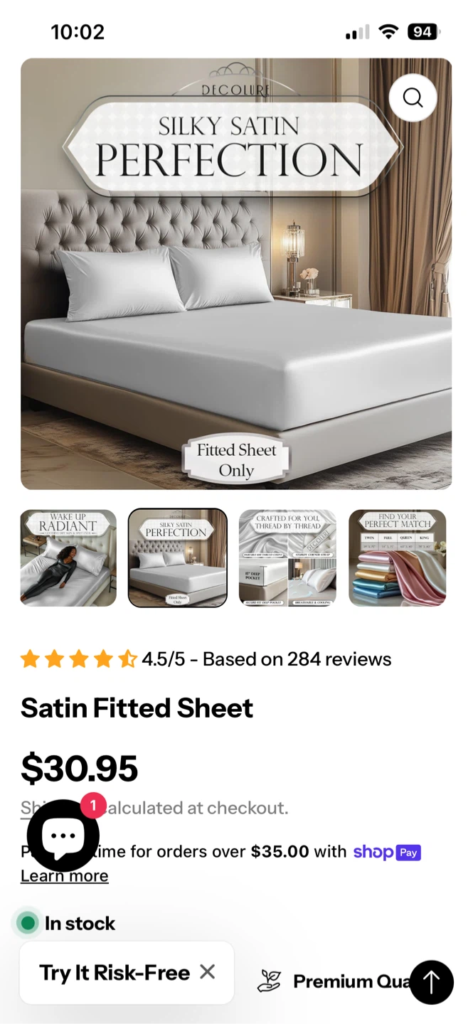 DecoUre Silky Satin Fitted Sheet - Full Size - pale silver grey