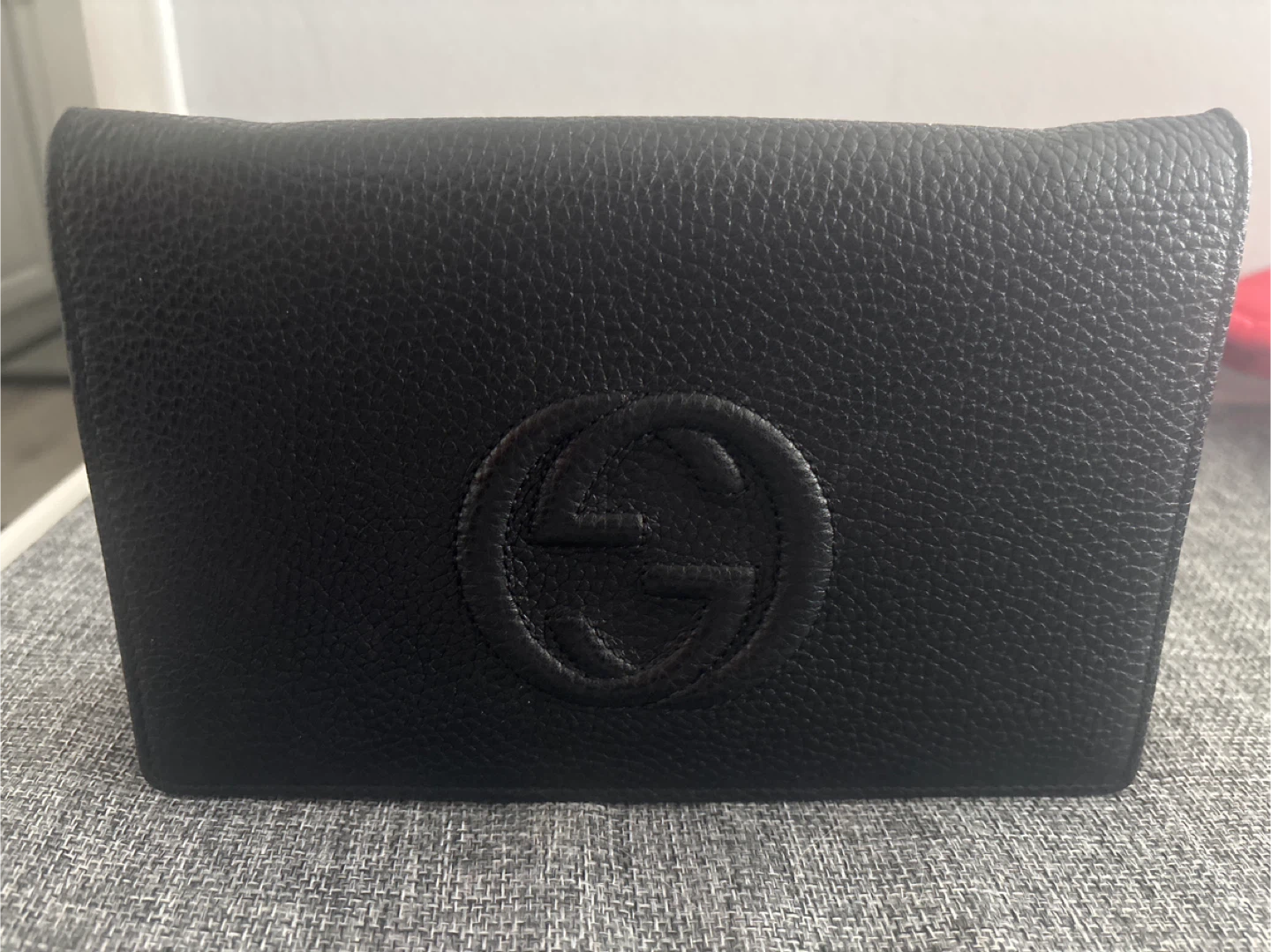 Gucci Black Leather Shoulder Bag with silver Chain