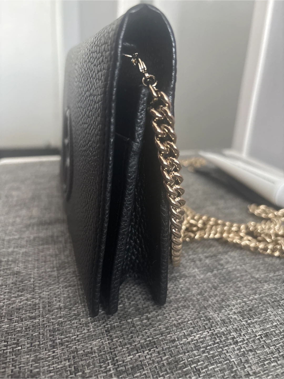 Gucci Black Leather Shoulder Bag with silver Chain - photo 2