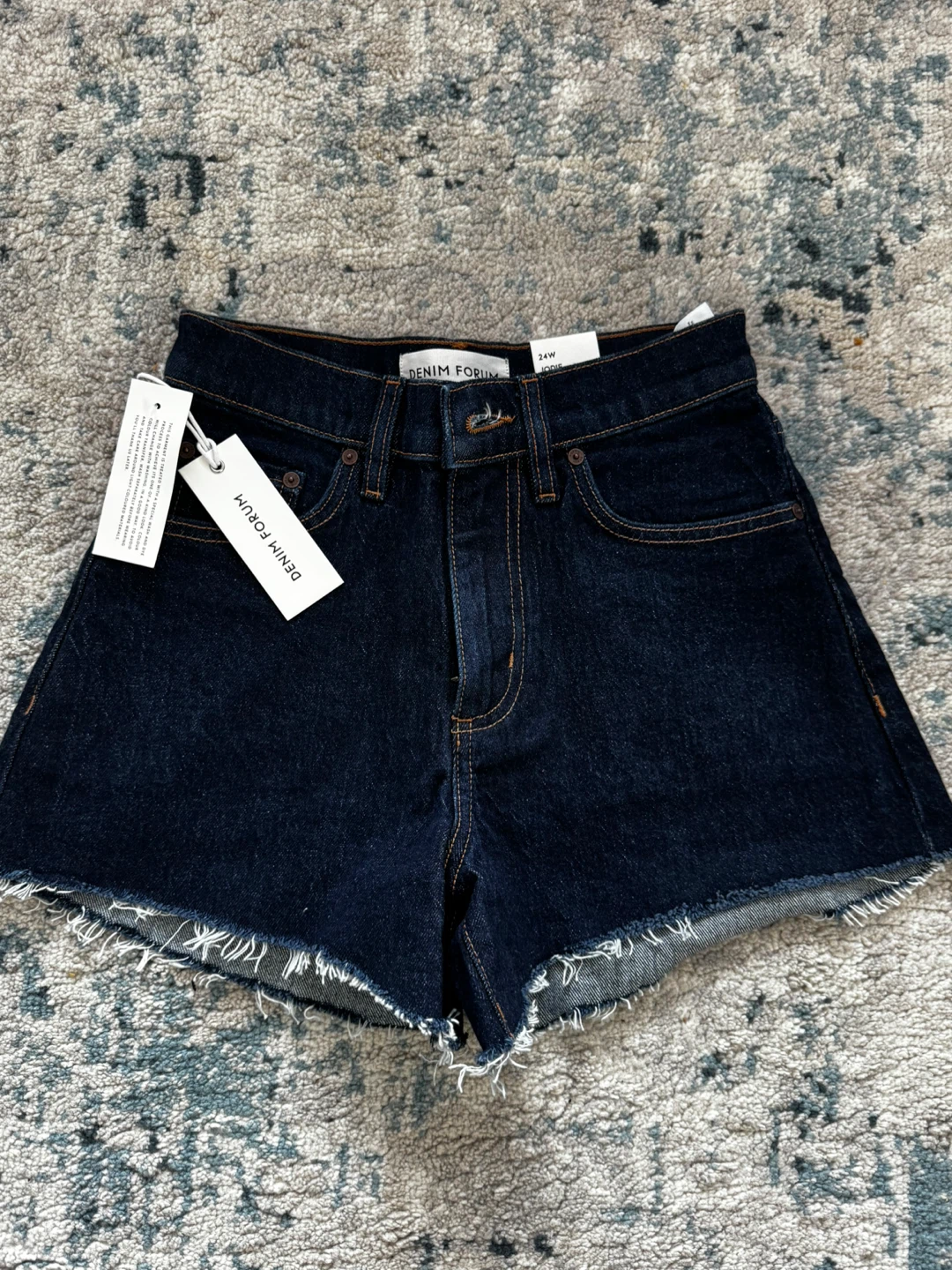 DENIM FORUM High Rise Cutoff Denim Shorts - Dark Wash - Size 24W