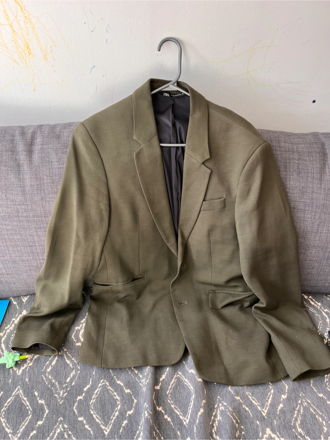 ZARA Men's Blazer - Grey/Olive Green